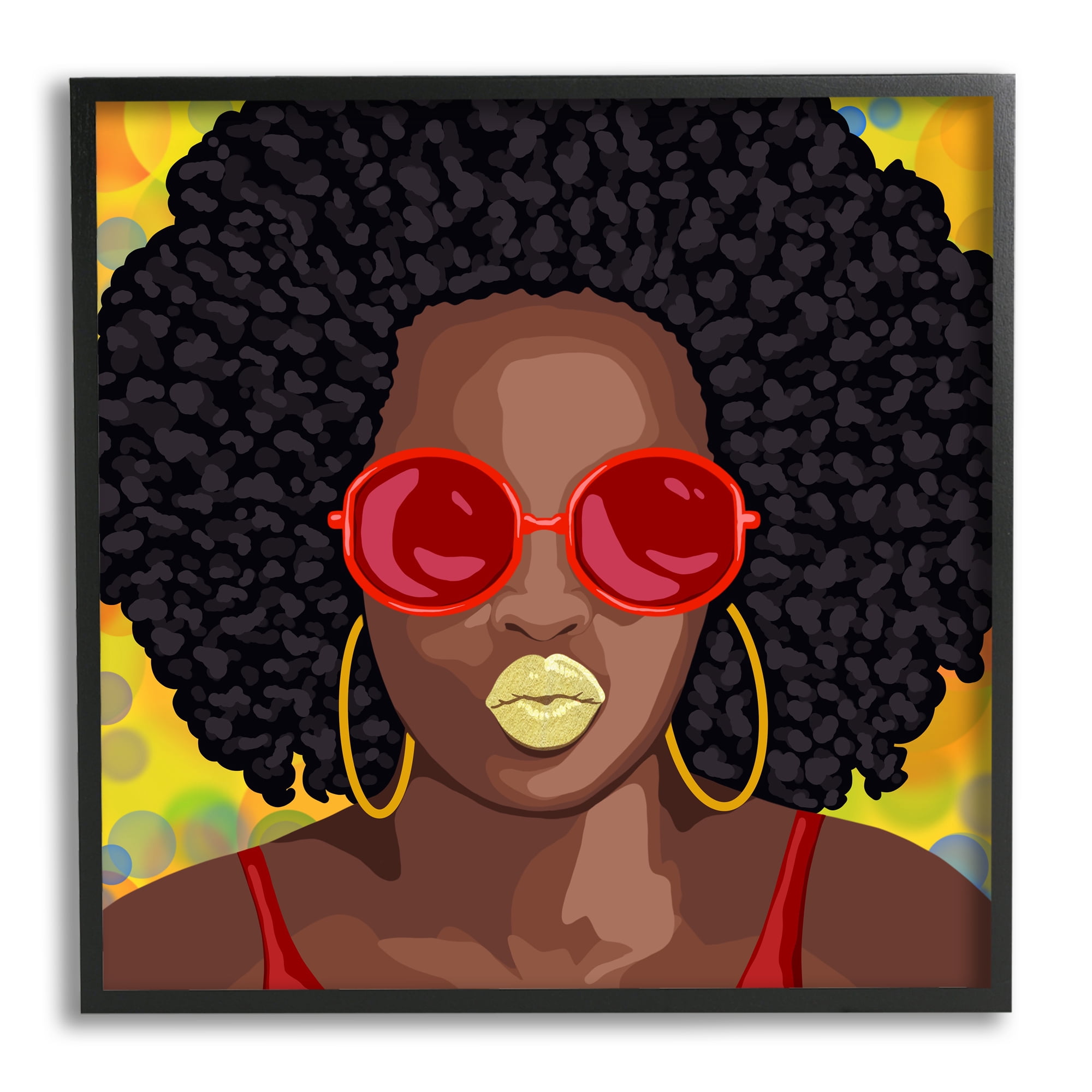 Stupell Industries Modern Glamour Pop Cosmetic Female Portrait Bold Lips Beauty & Fashion Painting Black Framed Art Print Wall Art, 12 x 12