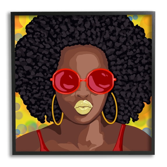 Stupell Industries Modern Glamour Pop Cosmetic Female Portrait Bold Lips Beauty & Fashion Painting Black Framed Art Print Wall Art, 12 x 12