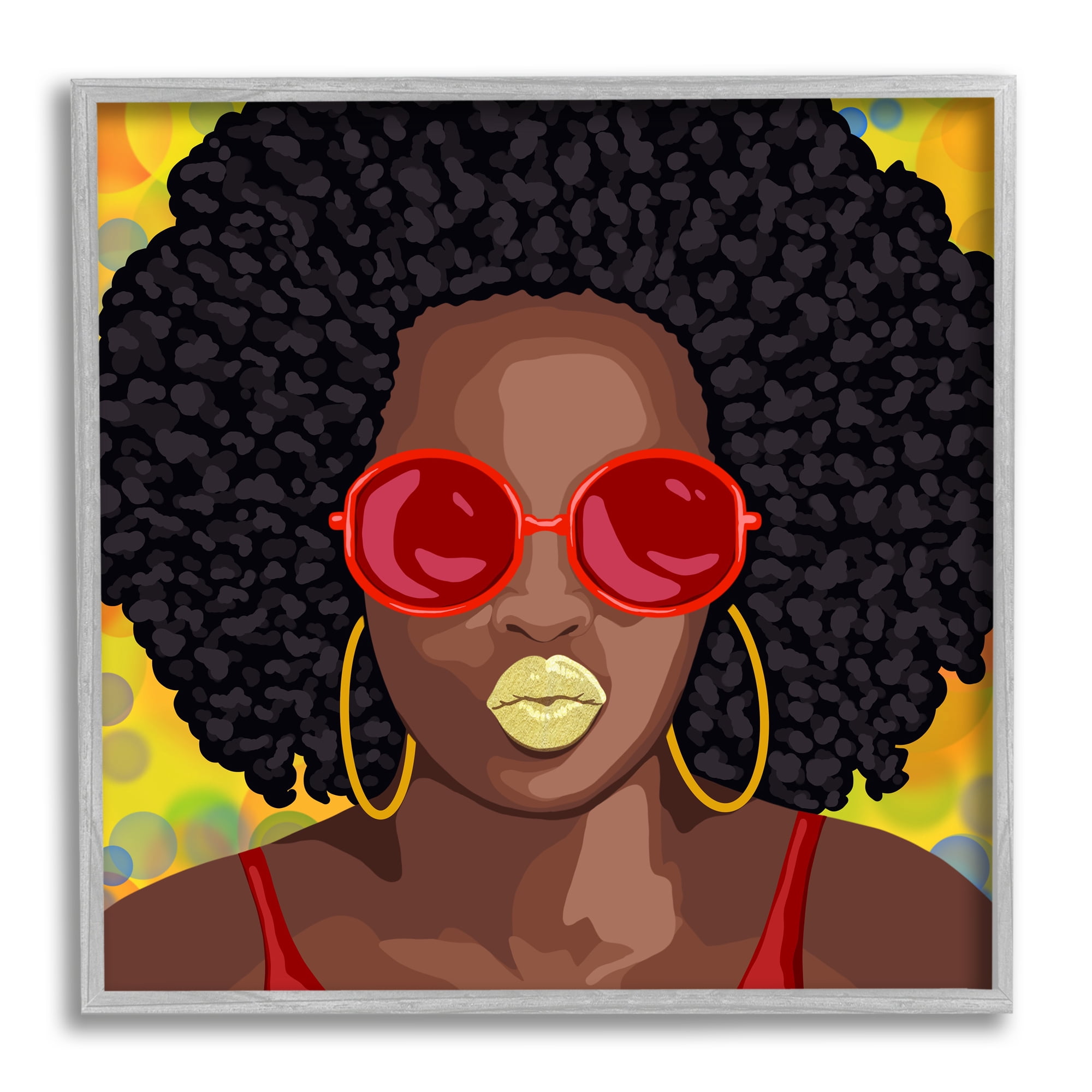 Stupell Industries Modern Glamour Pop Cosmetic Female Portrait Bold Lips Beauty & Fashion Painting Gray Framed Art Print Wall Art, 24 x 24
