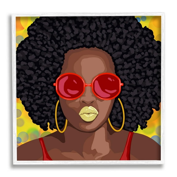 Stupell Industries Modern Glamour Pop Cosmetic Female Portrait Bold Lips Beauty & Fashion Painting White Framed Art Print Wall Art, 24 x 24