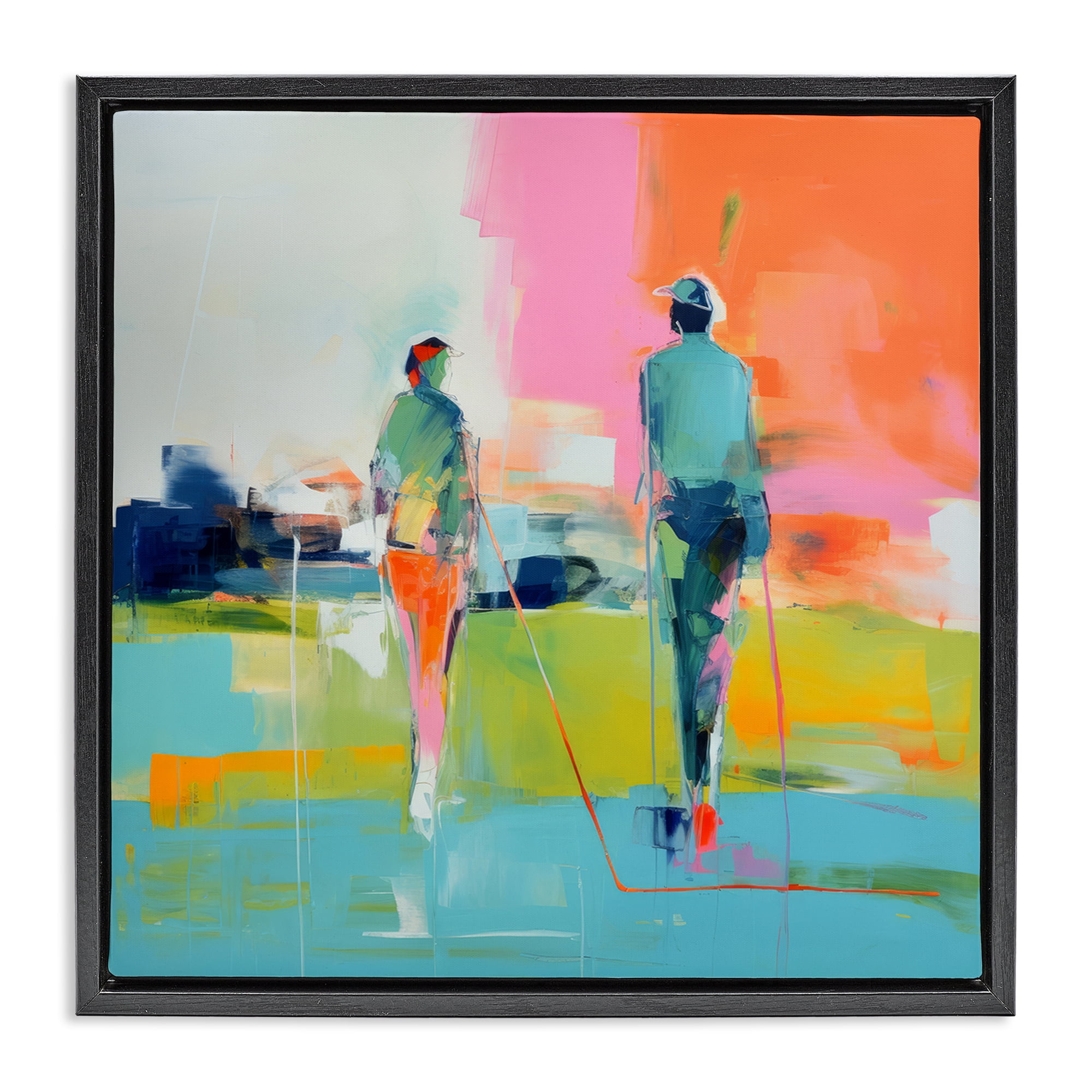 Stupell Industries Modern Golfers Scene Abstract Painting Black Floater Framed Canvas Art Print Wall Art, 25 x 25