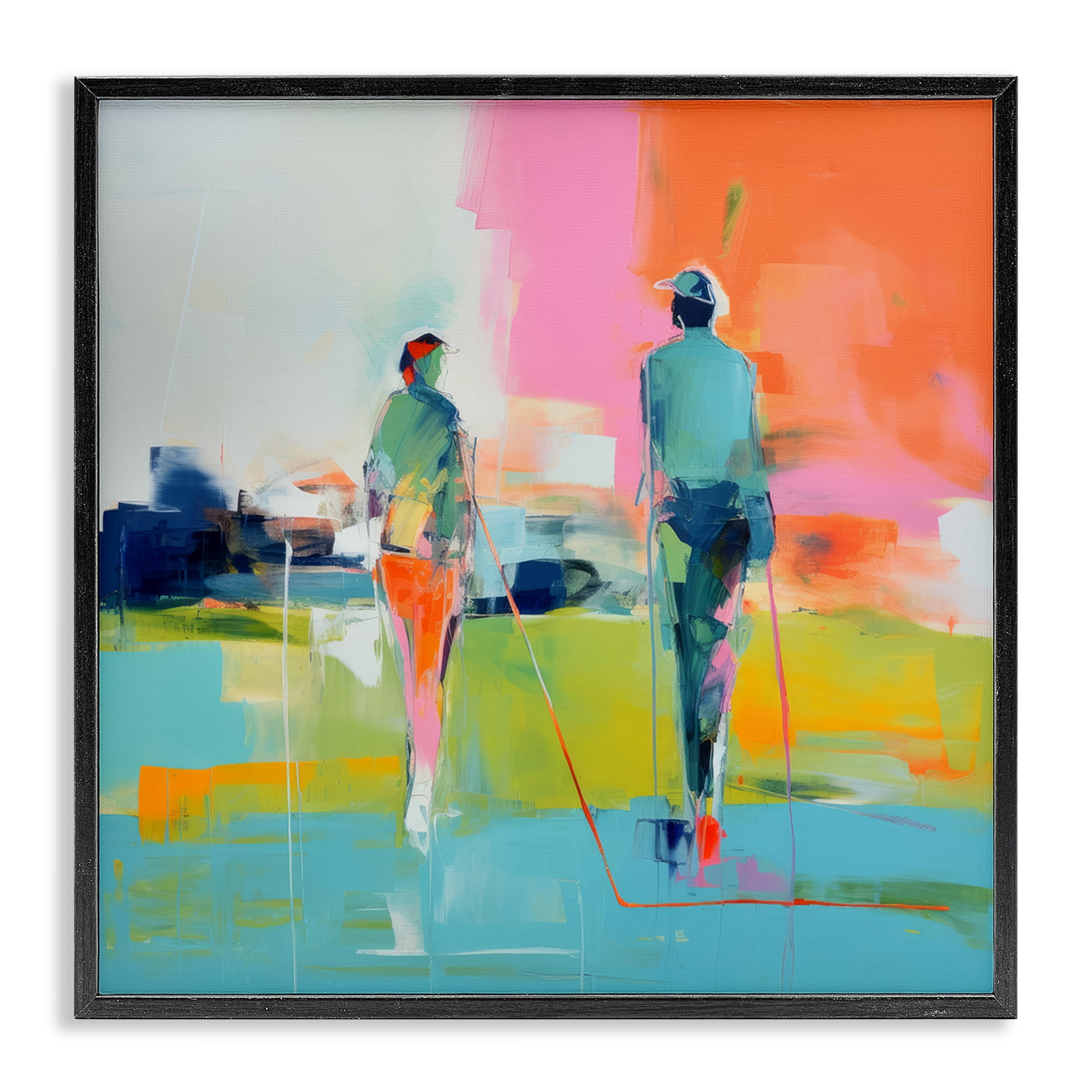 Stupell Industries Modern Golfers Scene Abstract Painting Black Framed Art Print Wall Art, 24 x 24