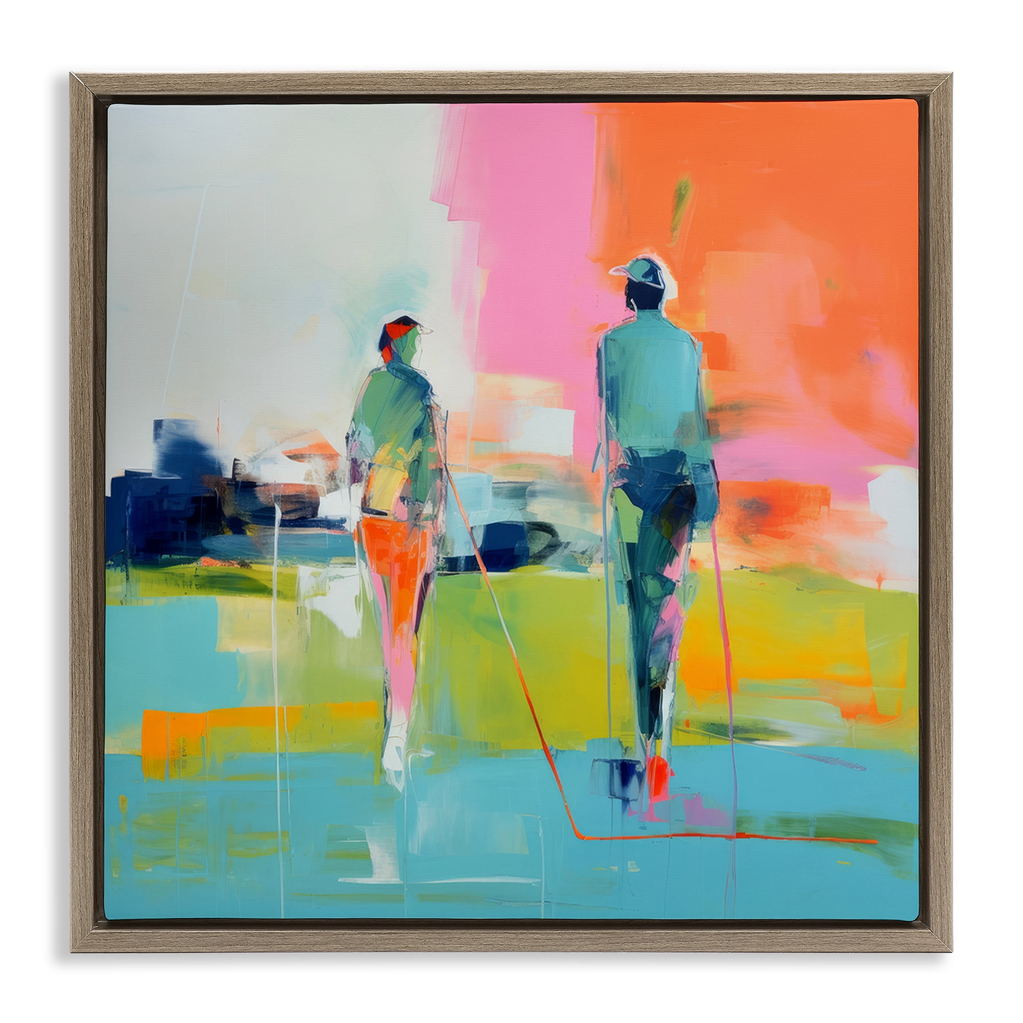 Stupell Industries Modern Golfers Scene Abstract Painting Brown Floater Framed Canvas Art Print Wall Art, 18 x 18
