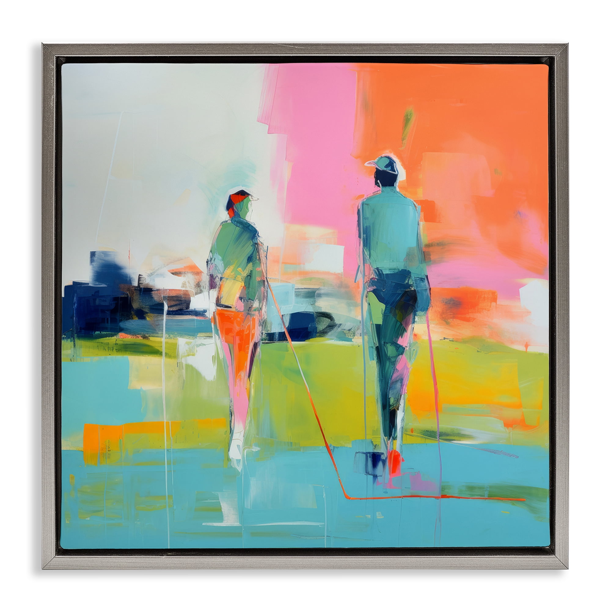 Stupell Industries Modern Golfers Scene Abstract Painting Gray Floater Framed Canvas Art Print Wall Art, 18 x 18
