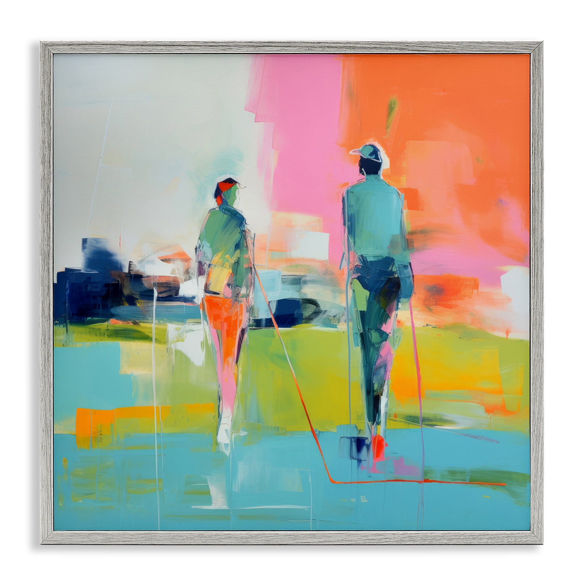 Stupell Industries Modern Golfers Scene Abstract Painting Gray Framed Art Print Wall Art, 17 x 17