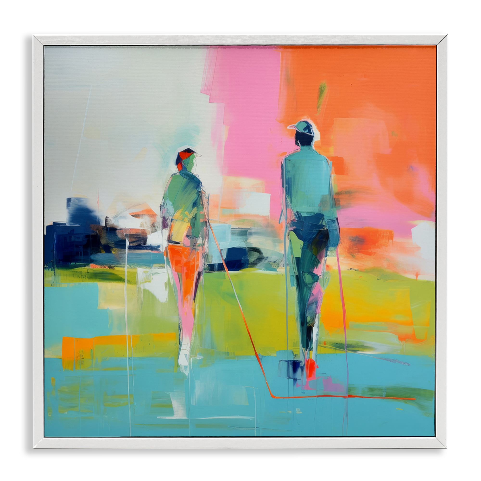 Stupell Industries Modern Golfers Scene Abstract Painting White Framed Art Print Wall Art, 12 x 12