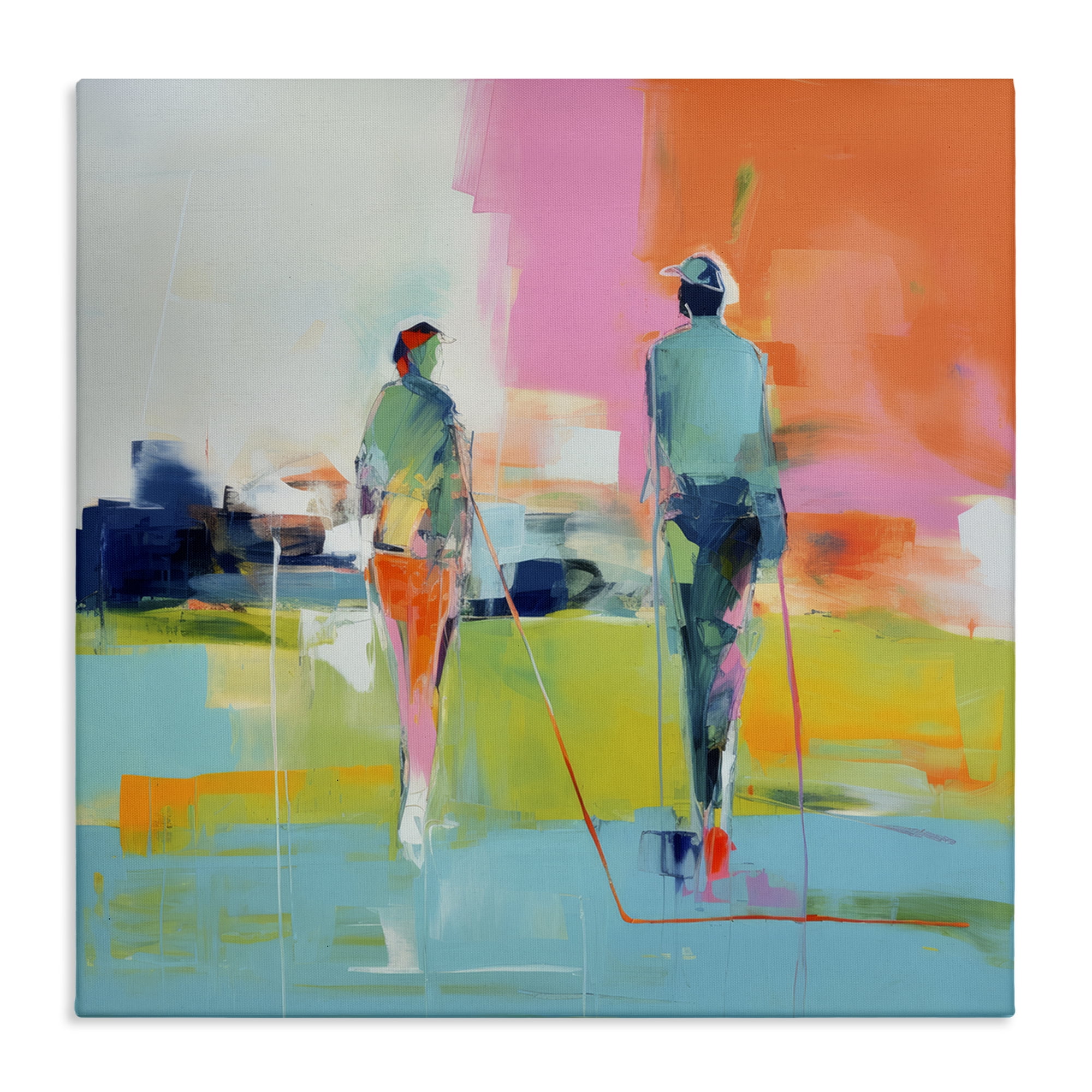 Stupell Industries Modern Golfers Scene Abstract Painting Wrapped Canvas Art Print Wall Art, 30 x 30