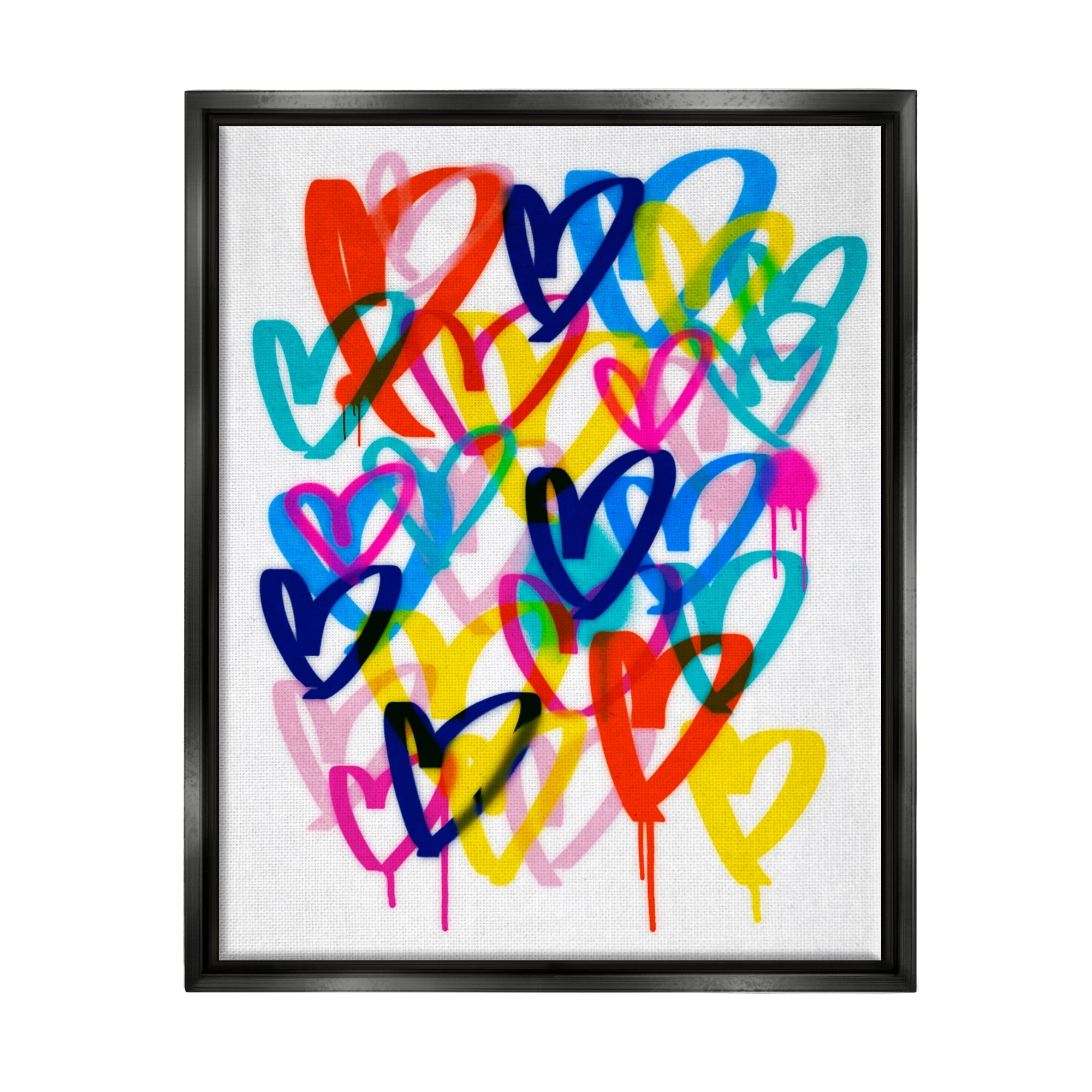 Stupell Industries Modern Graffiti Hearts Abstract Painting Black Floater Framed Canvas Art Print Wall Art, 25 x 31