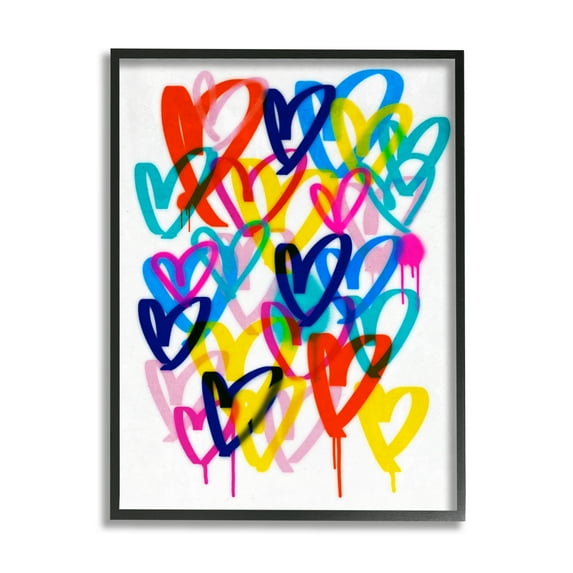 Stupell Industries Modern Graffiti Hearts Abstract Painting Black Framed Art Print Wall Art, 24 x 30