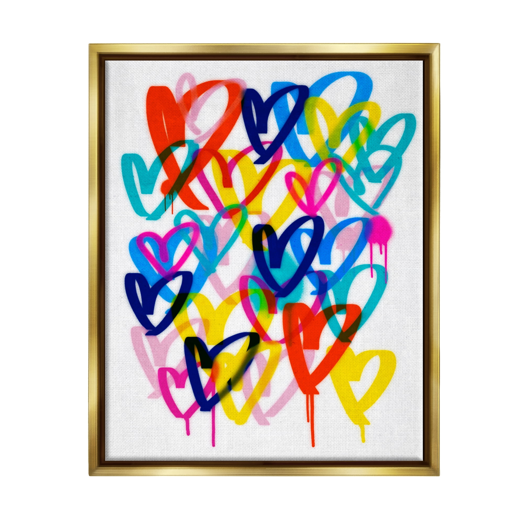 Stupell Industries Modern Graffiti Hearts Abstract Painting Gold Floater Framed Canvas Art Print Wall Art, 17 x 21