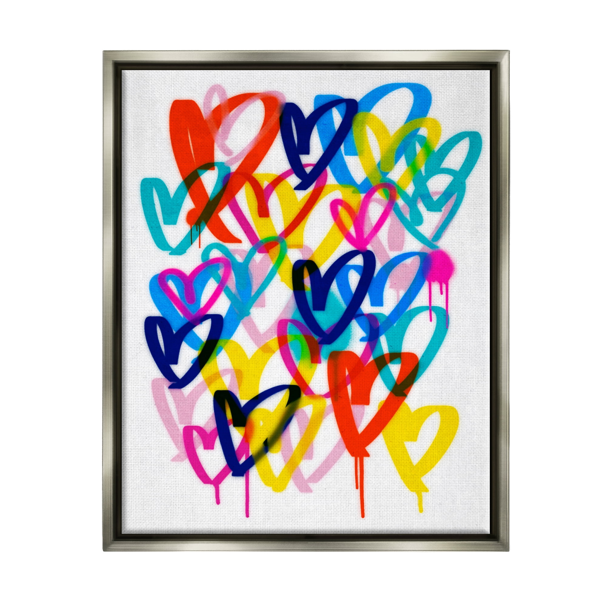 Stupell Industries Modern Graffiti Hearts Abstract Painting Gray Floater Framed Canvas Art Print Wall Art, 25 x 31