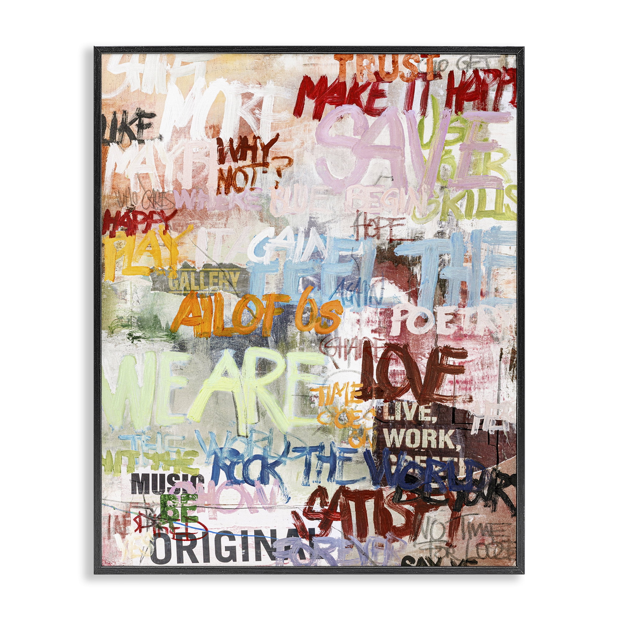 Stupell Industries Modern Graffiti Phrases Abstract Painting Black Framed Art Print Wall Art, 11 x 14