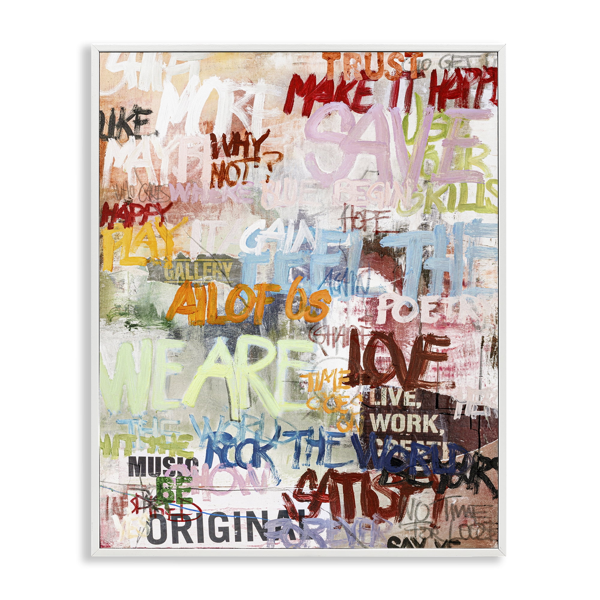 Stupell Industries Modern Graffiti Phrases Abstract Painting White Framed Art Print Wall Art, 16 x 20