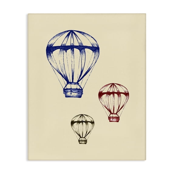 Stupell Industries Modern Graphic Hot Air Balloon Blue Red Green Canvas Art, 24 x 30, by Daphne Polselli