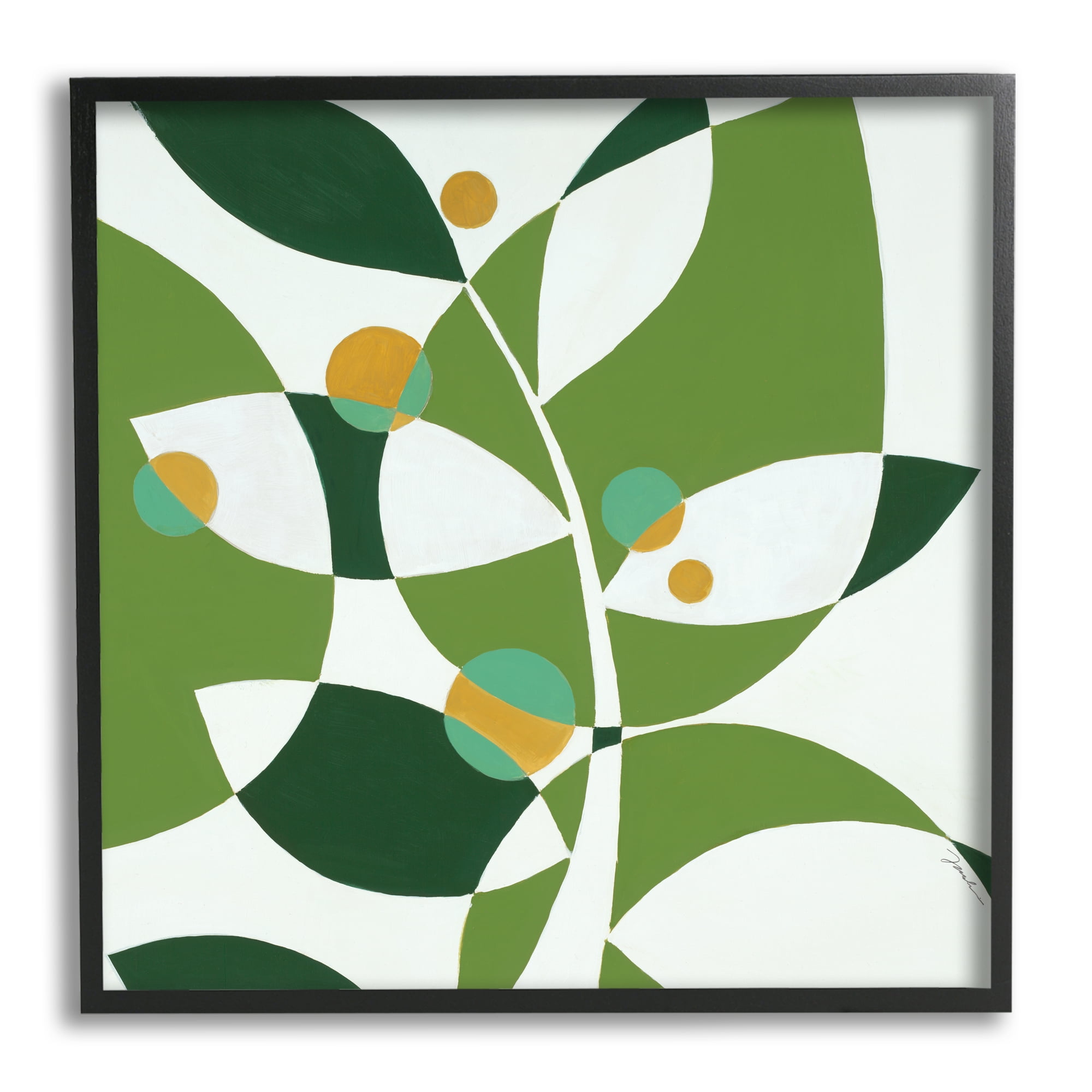 Stupell Industries Modern Green Leaf Abstraction Botanical & Floral Painting Black Framed Art Print Wall Art, 17 x 17