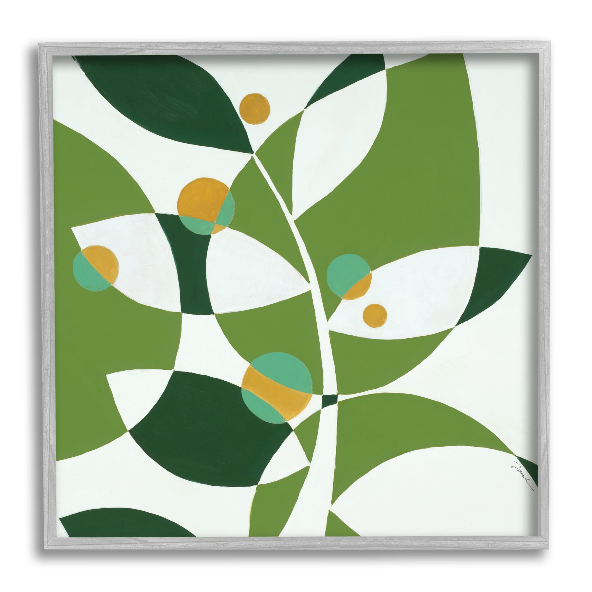 Stupell Industries Modern Green Leaf Abstraction Botanical & Floral Painting Gray Framed Art Print Wall Art, 24 x 24