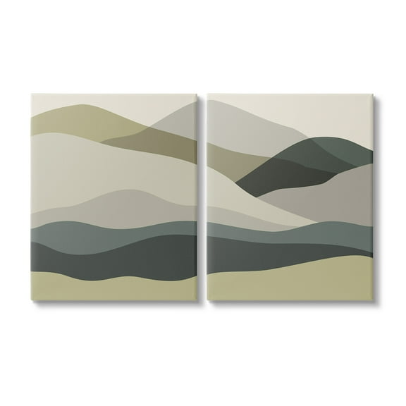 Stupell Industries Modern Green Mountains Landscape Painting Gallery Wrapped Canvas Art Print Wall Art, 16 x 20, Set of 2