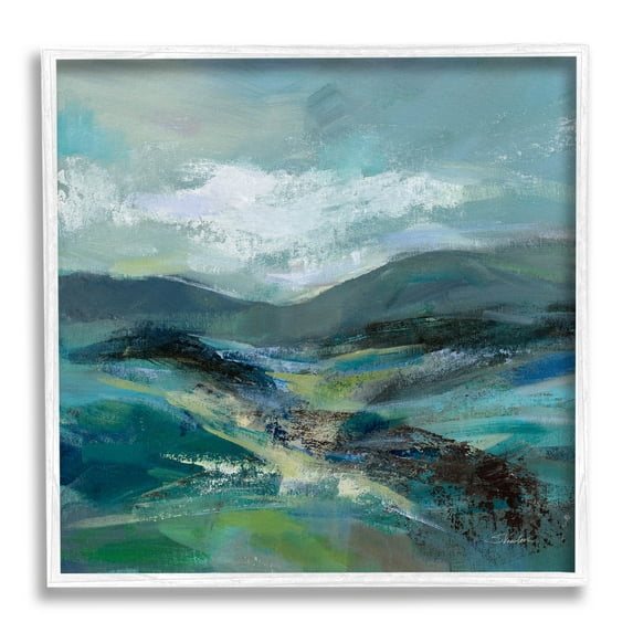 Stupell Industries Modern Green Mountains Landscape Painting White Framed Art Print Wall Art, Design by Silvia Vassileva