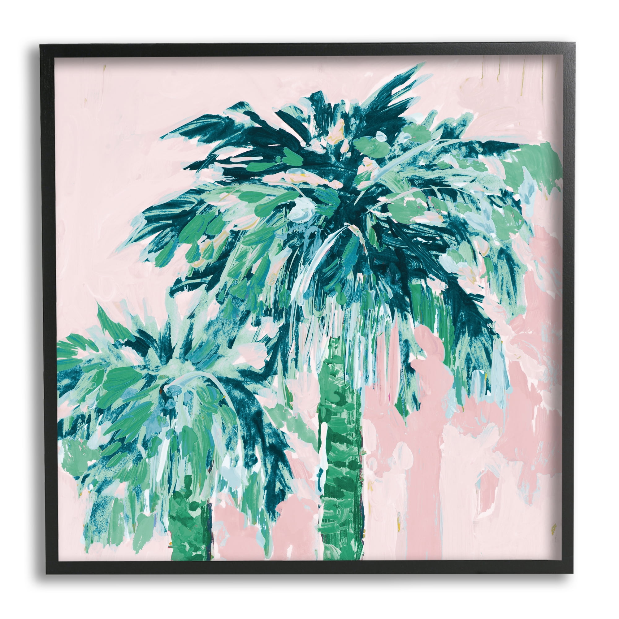 Stupell Industries Modern Green & Pink Palms Botanical & Floral Painting Black Framed Art Print Wall Art, 24 x 24