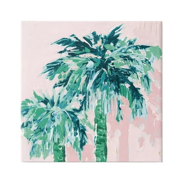 Stupell Industries Modern Green & Pink Palms Botanical & Floral Painting Gallery Wrapped Canvas Print Wall Art, 17 x 17