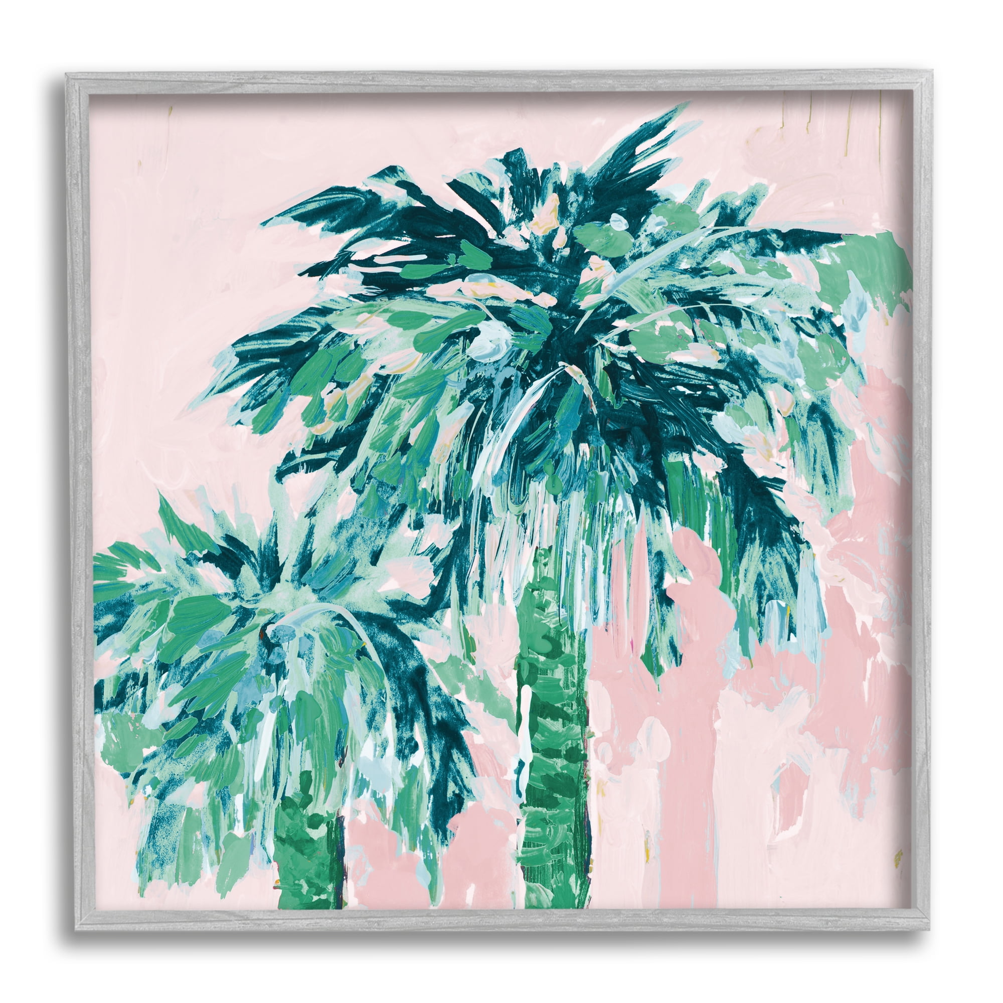 Stupell Industries Modern Green & Pink Palms Botanical & Floral Painting Gray Framed Art Print Wall Art, 17 x 17