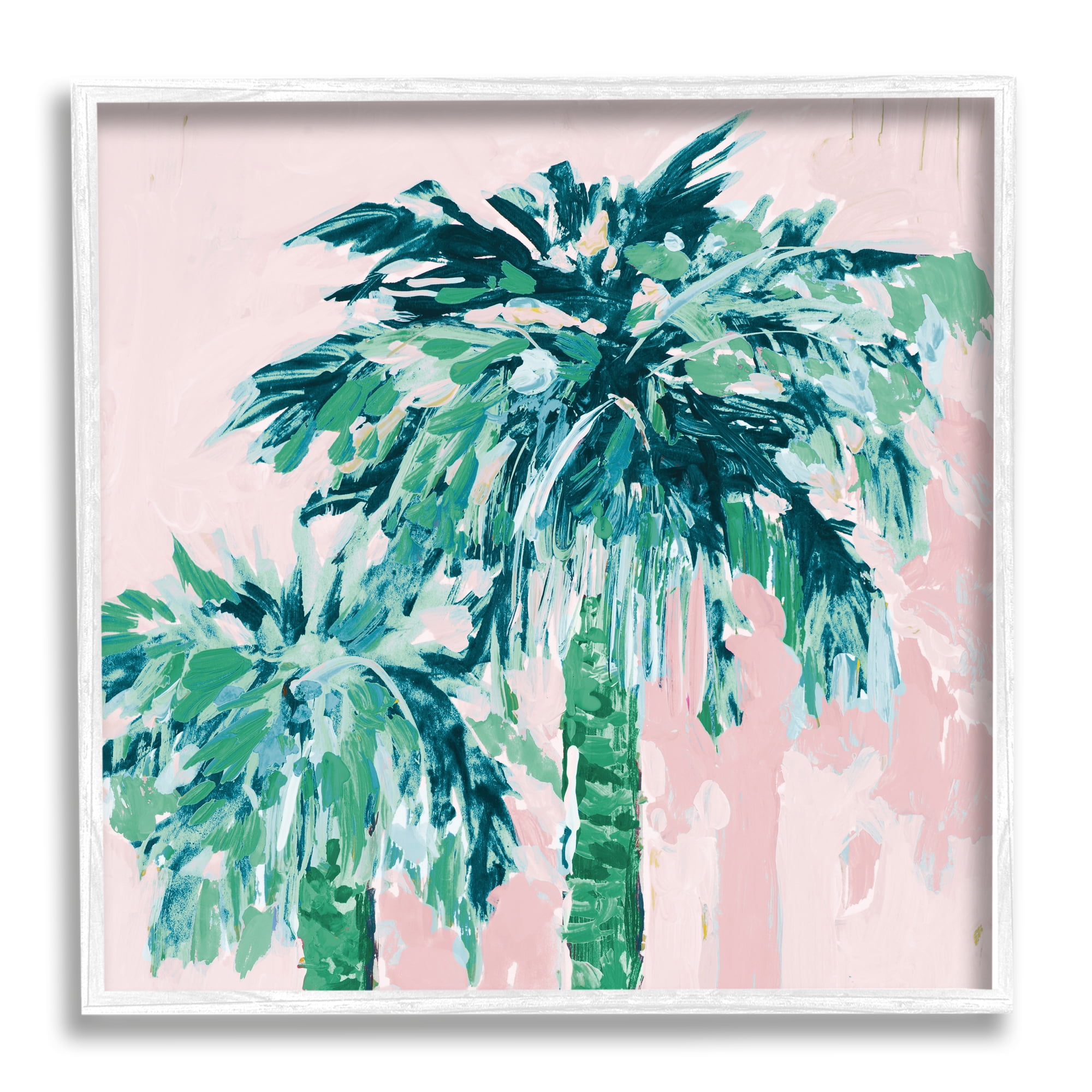 Stupell Industries Modern Green & Pink Palms Botanical & Floral Painting White Framed Art Print Wall Art, 24 x 24