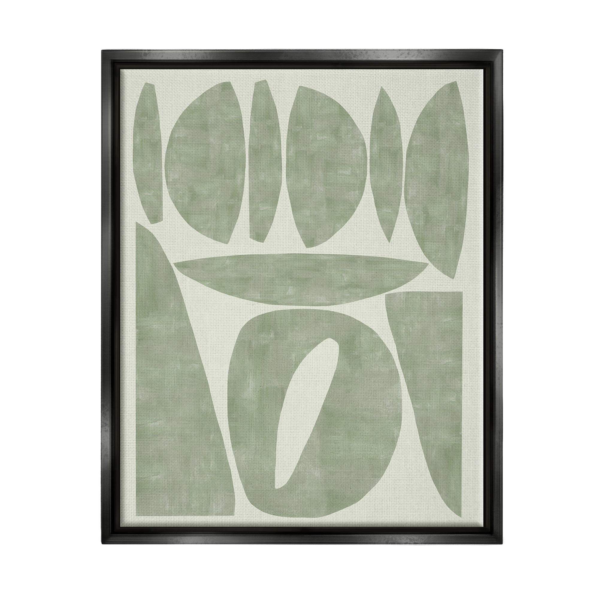 Stupell Industries Modern Green Shapes Abstract Painting Black Floater Framed Canvas Art Print Wall Art, 17 x 21