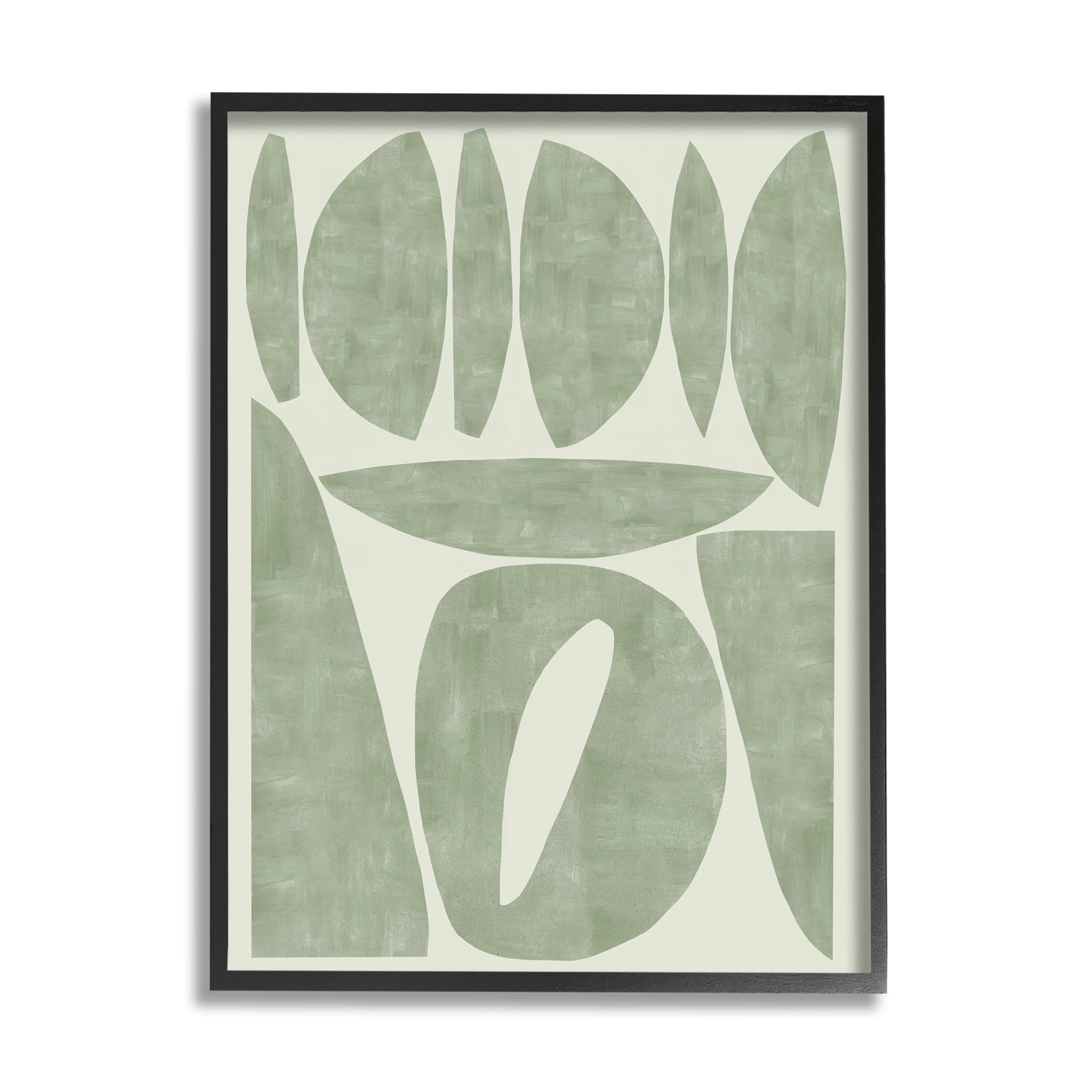 Stupell Industries Modern Green Shapes Abstract Painting Black Framed Art Print Wall Art, 24 x 30