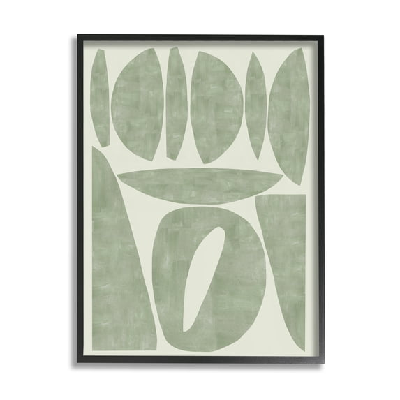 Stupell Industries Modern Green Shapes Abstract Painting Black Framed Art Print Wall Art, 24 x 30
