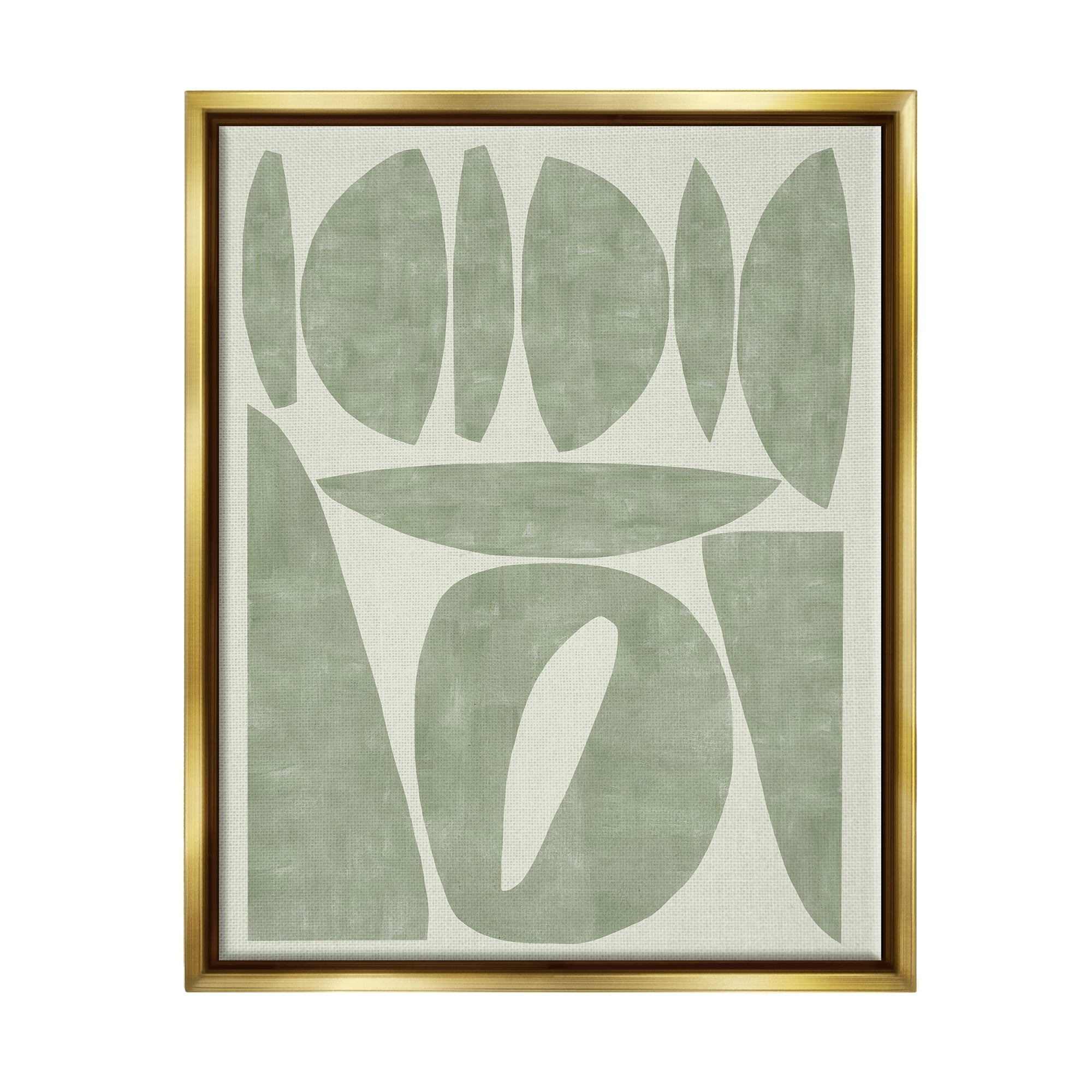 Stupell Industries Modern Green Shapes Abstract Painting Gold Floater Framed Canvas Art Print Wall Art, 25 x 31