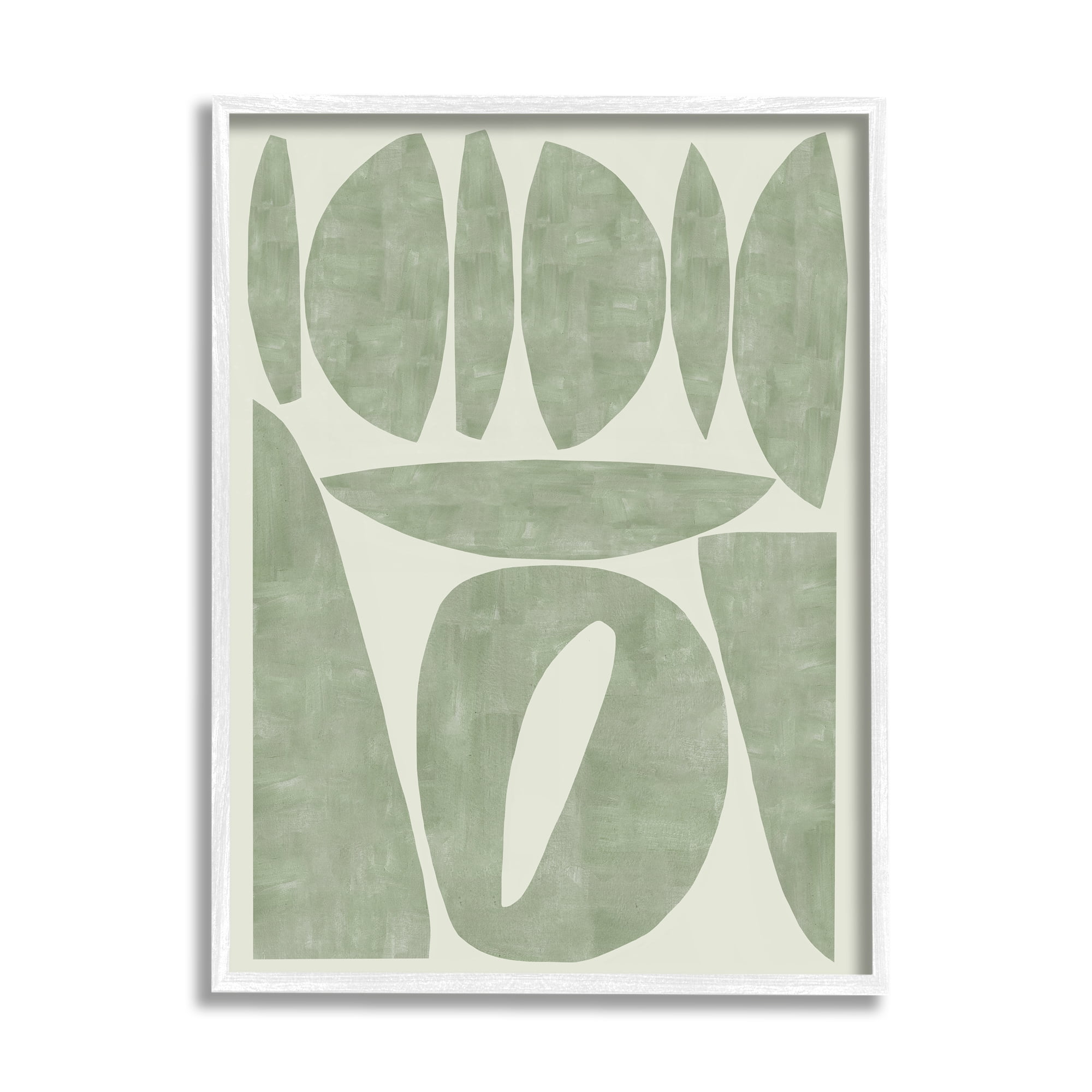 Stupell Industries Modern Green Shapes Abstract Painting White Framed Art Print Wall Art, 24 x 30