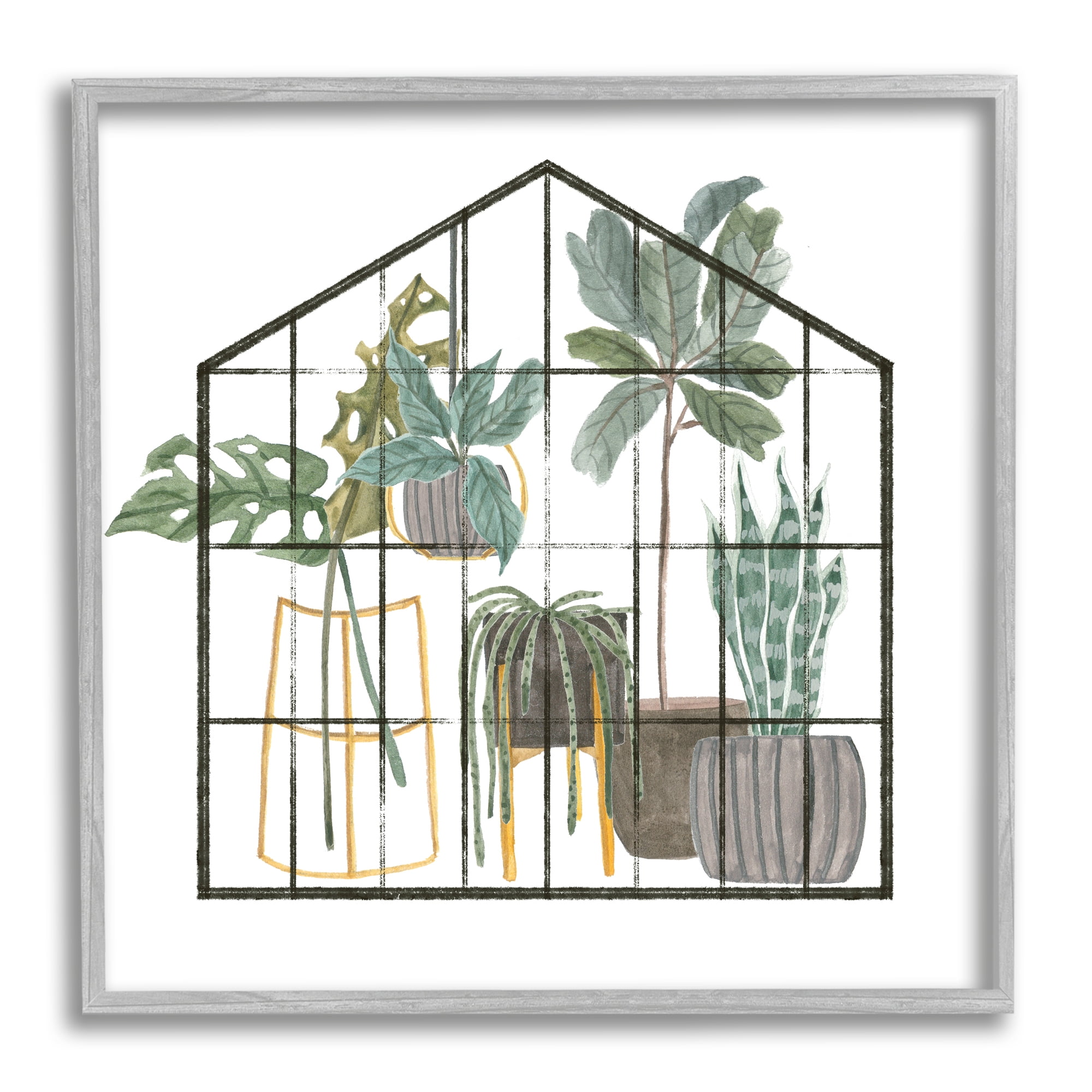 Stupell Industries Modern Greenhouse Illustration Chic Indoor Plants Palm Leaves,12 x 12, Design by Melissa Wang