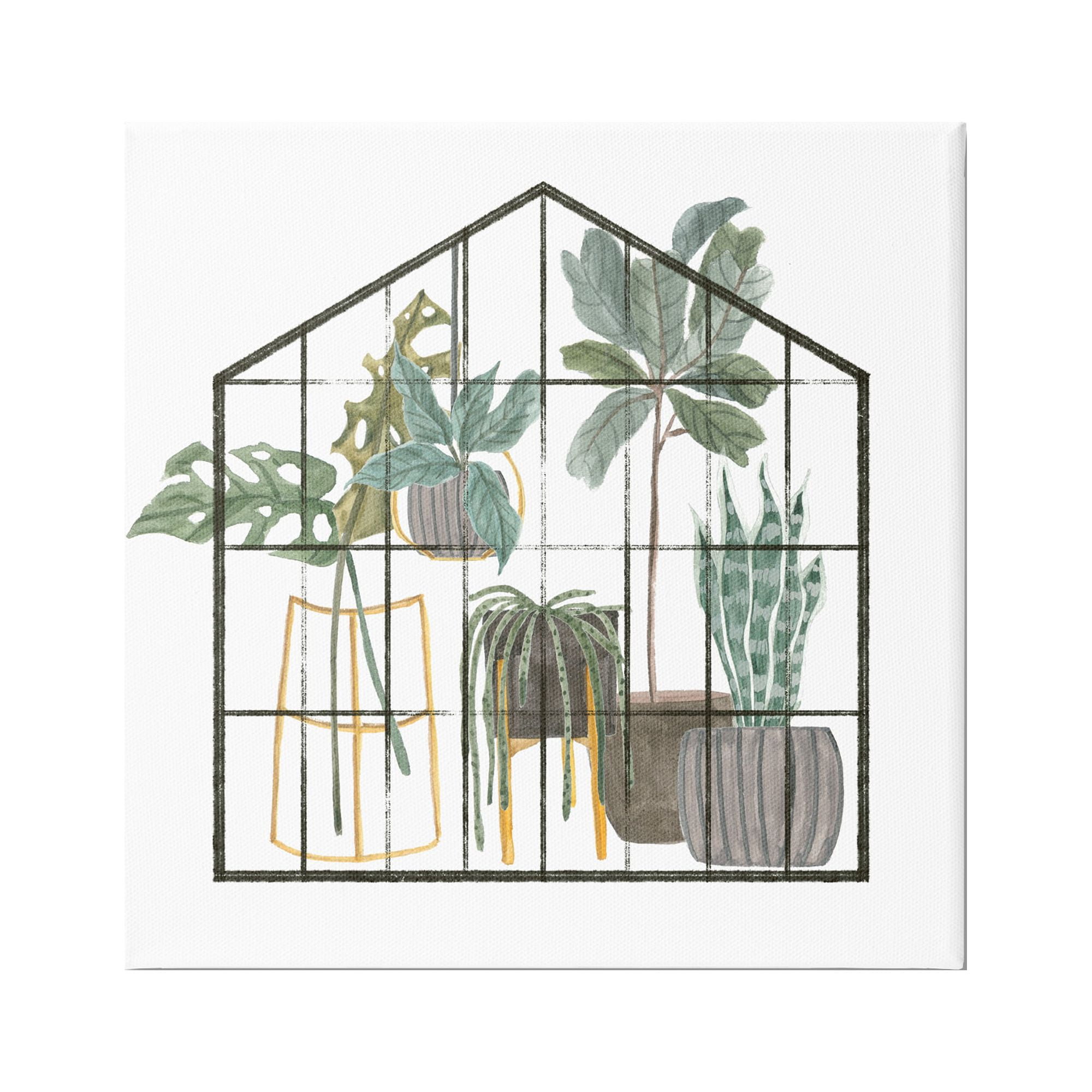 Stupell Industries Modern Greenhouse Illustration Chic Indoor Plants Palm Leaves,30 x 30, Design by Melissa Wang