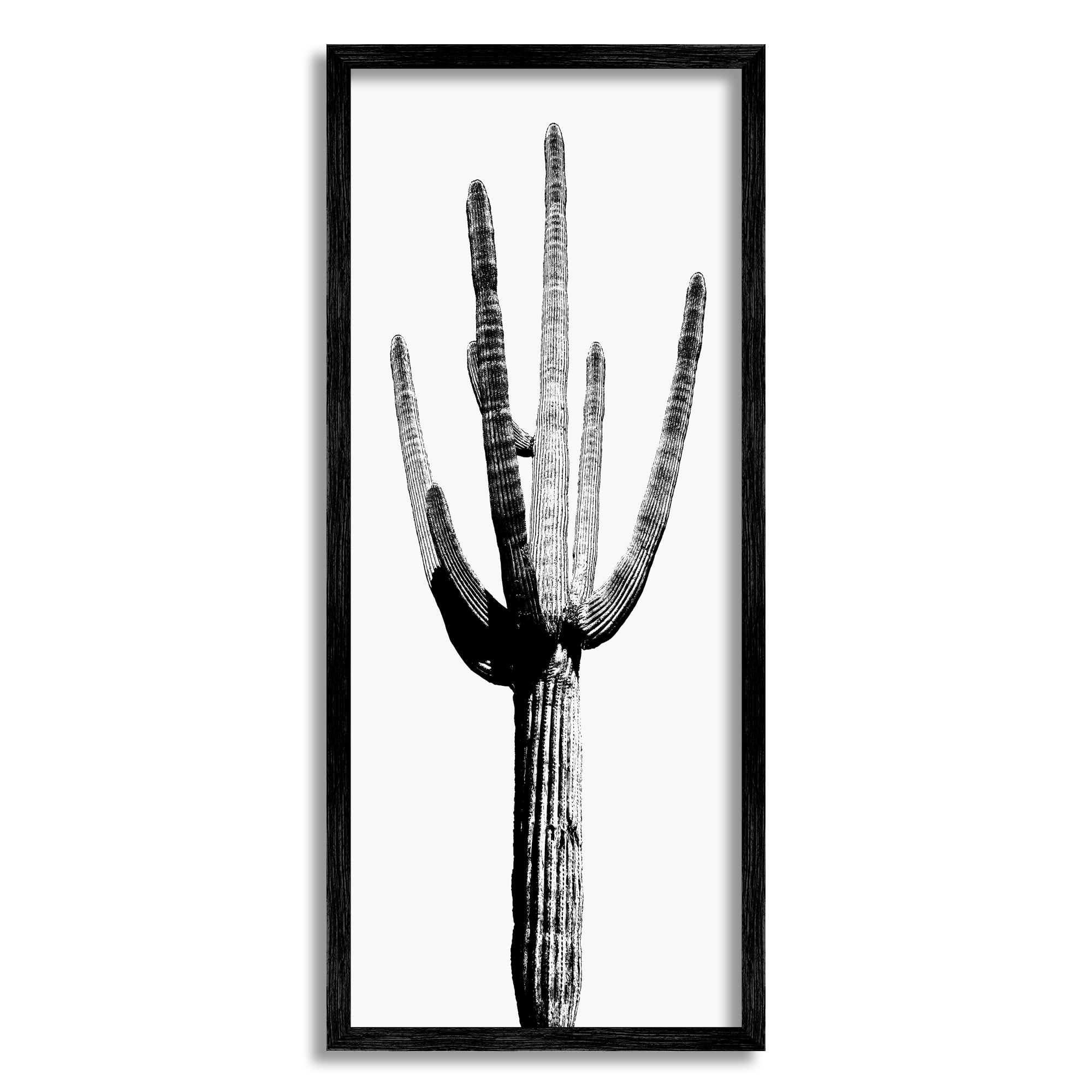 Stupell Industries Modern Grey Cactus Botanical & Floral Painting Black Framed Art Print Wall Art, 10 x 24