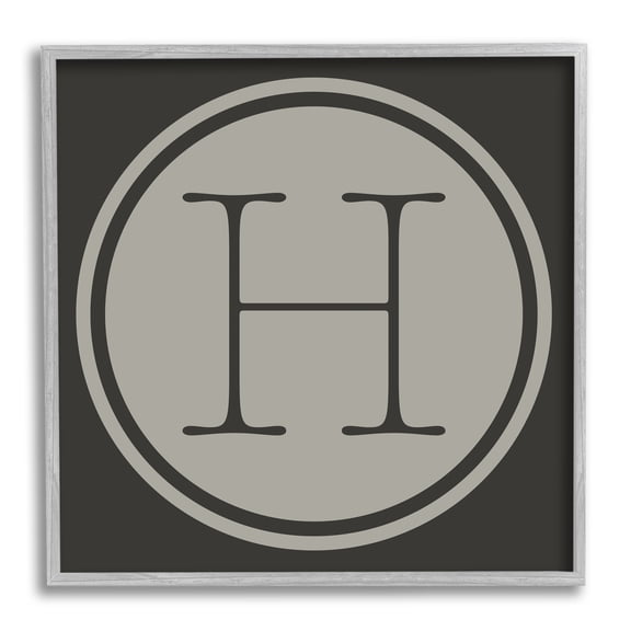 Stupell Industries Modern H Initial Circular Elevator Key Shape Typography Painting Gray Framed Art Print Wall Art, 12 x 12