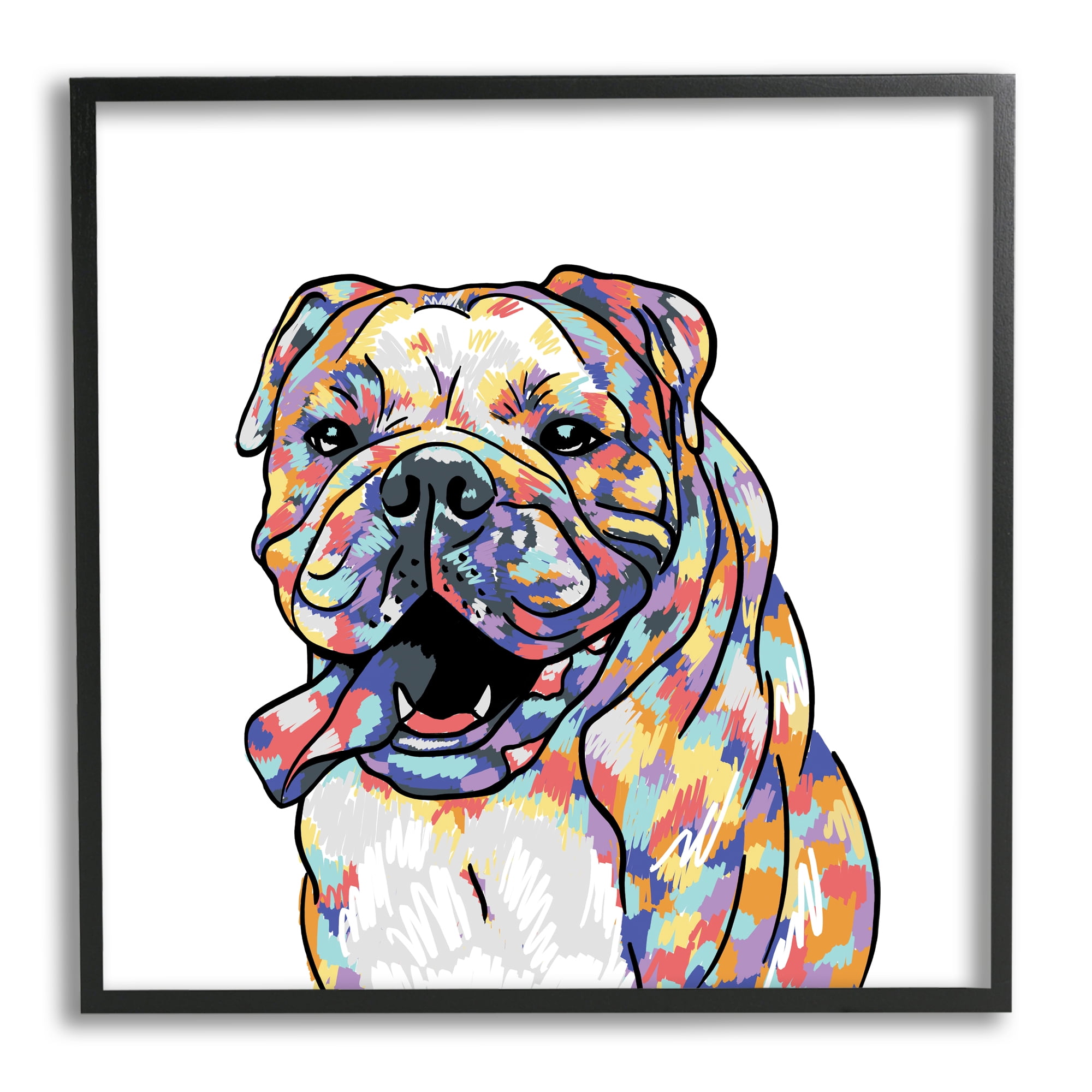 Stupell Industries Modern Happy Bulldog Animals & Insects Painting Black Framed Art Print Wall Art, 24 x 24