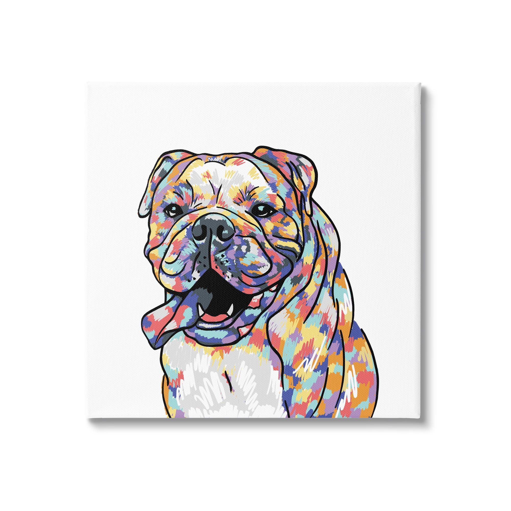 Stupell Industries Modern Happy Bulldog Animals & Insects Painting Gallery Wrapped Canvas Print Wall Art, 17 x 17