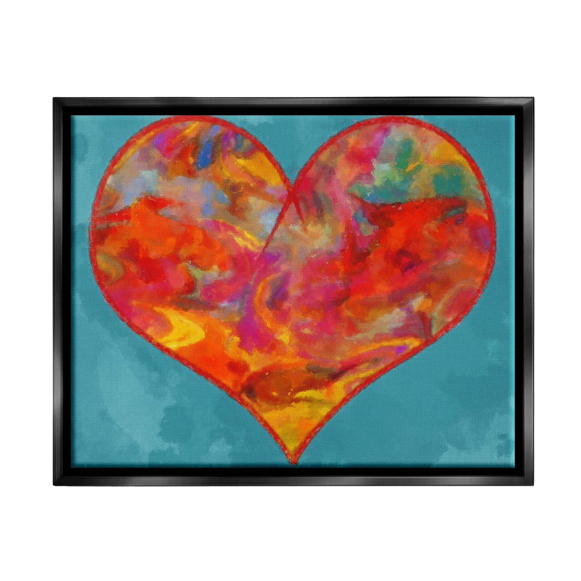 Stupell Industries Modern Heart on Blue Abstract Painting Black Floater Framed Canvas Art Print Wall Art, 21 x 17