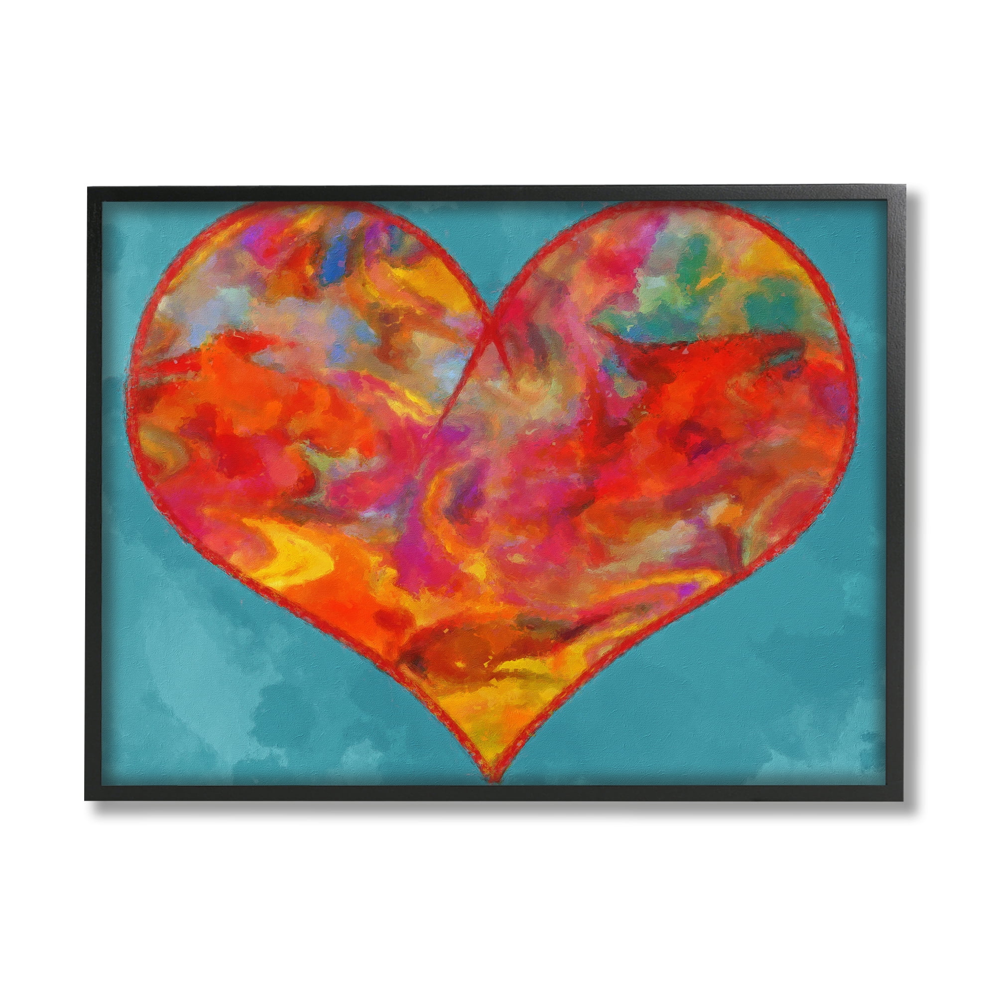 Stupell Industries Modern Heart on Blue Abstract Painting Black Framed Art Print Wall Art, 14 x 11