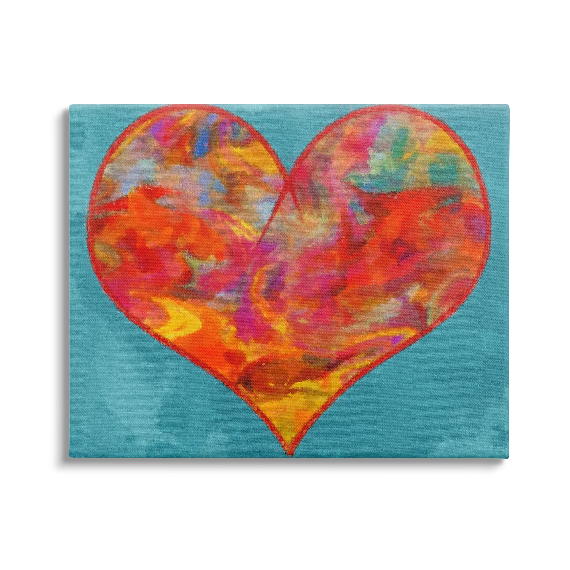 Stupell Industries Modern Heart on Blue Abstract Painting Gallery Wrapped Canvas Art Print Wall Art, 40 x 30