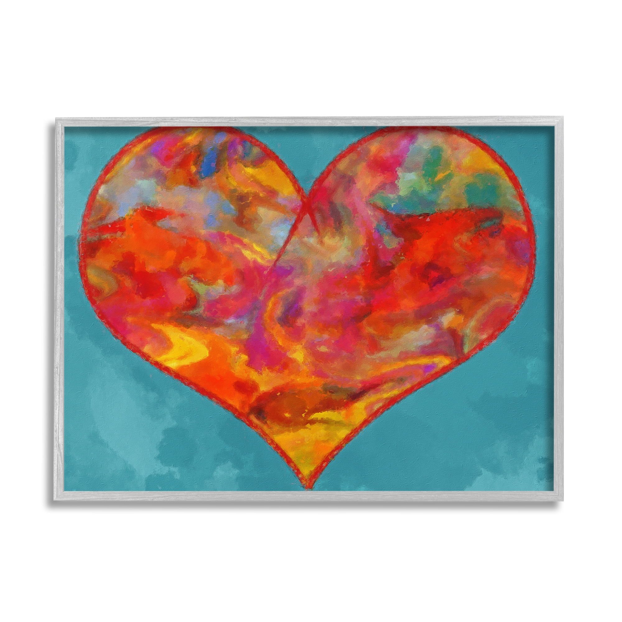 Stupell Industries Modern Heart on Blue Abstract Painting Gray Framed Art Print Wall Art, 14 x 11