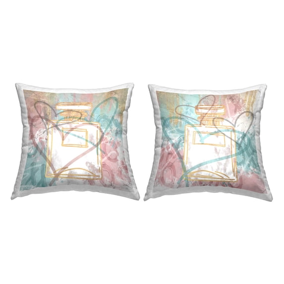Stupell Industries Modern Hearts & Perfume 2 Piece Decorative Printed Throw Pillow Set, 18 x 18