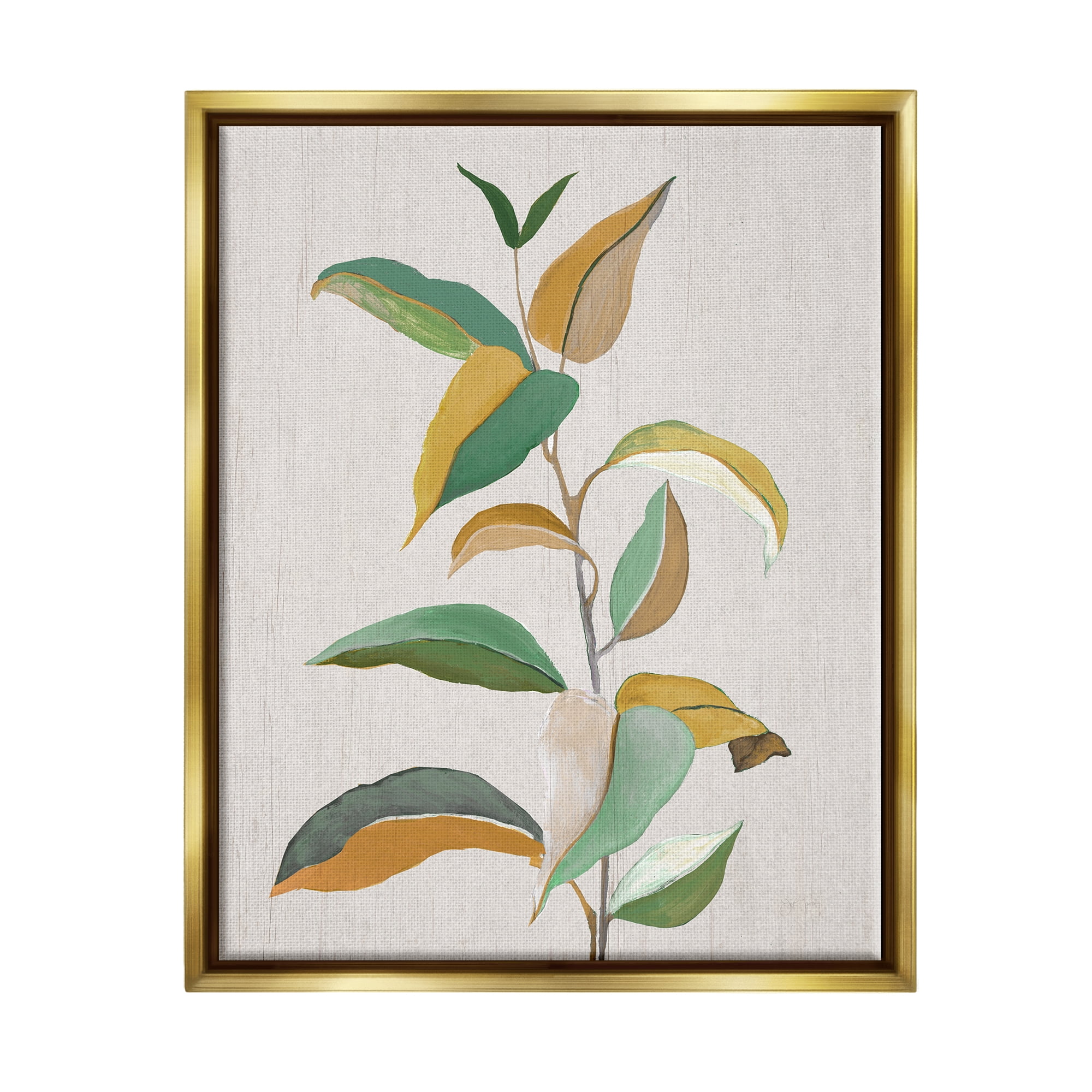 Stupell Industries Modern Herb Leaves Botanical & Floral Painting Gold Floater Framed Canvas Art Print Wall Art, 17 x 21