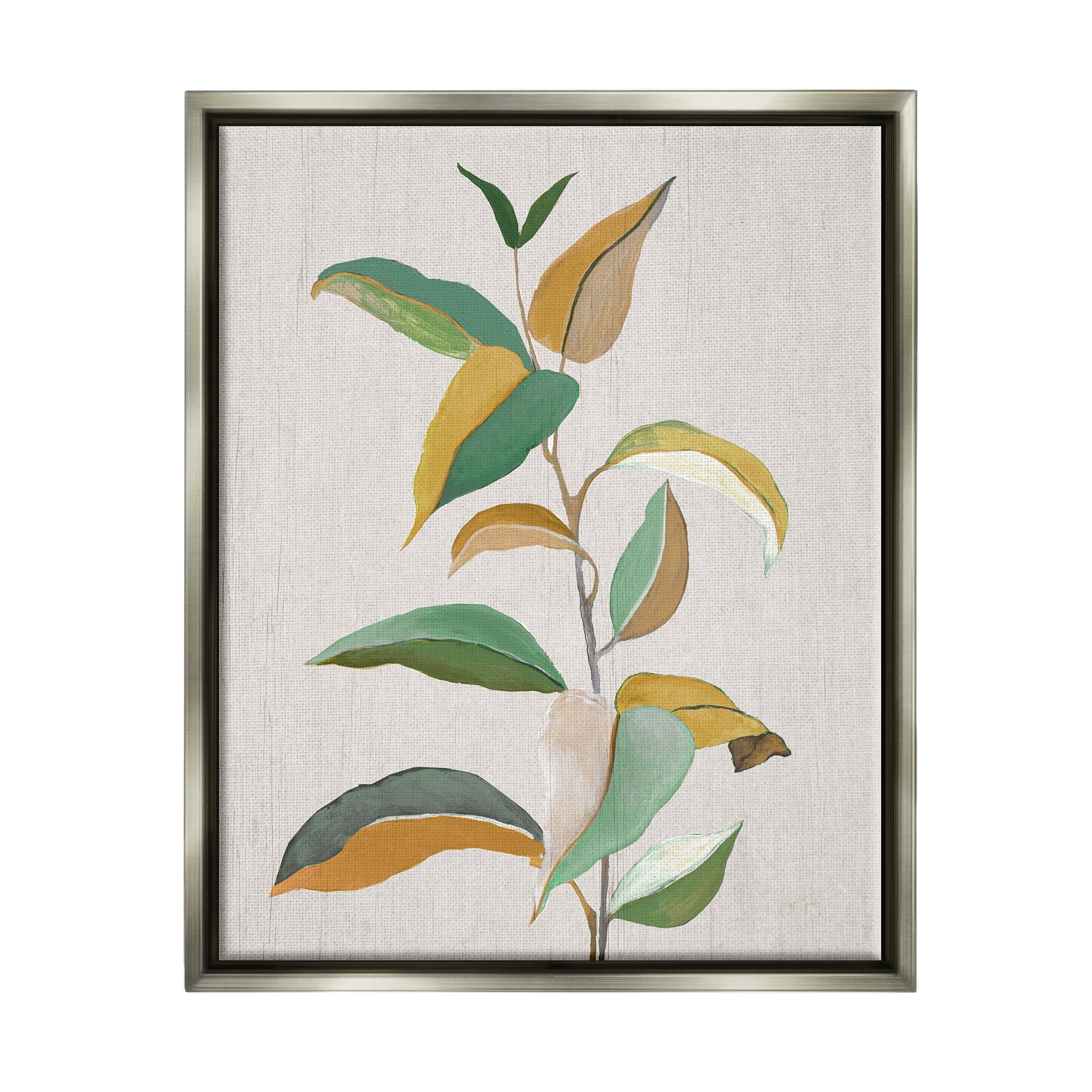 Stupell Industries Modern Herb Leaves Botanical & Floral Painting Gray Floater Framed Canvas Art Print Wall Art, 25 x 31
