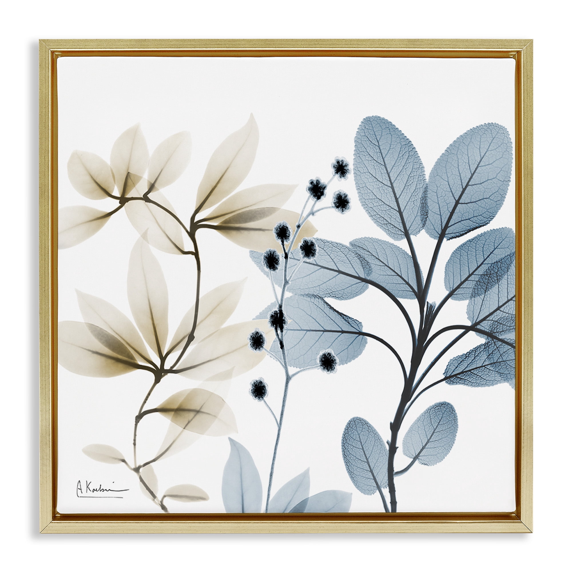 Stupell Industries Modern Herb Sprigs Botanical & Floral Painting Gold Floater Framed Canvas Art Print Wall Art, 18 x 18