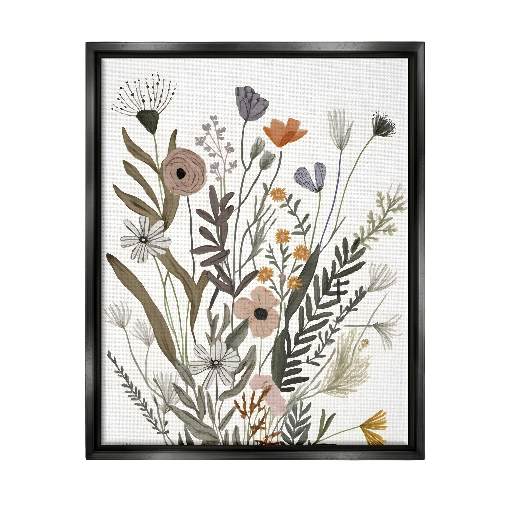 Stupell Industries Modern Herbal Leaves Botanical & Floral Painting Black Floater Framed Canvas Art Print Wall Art, 25 x 31