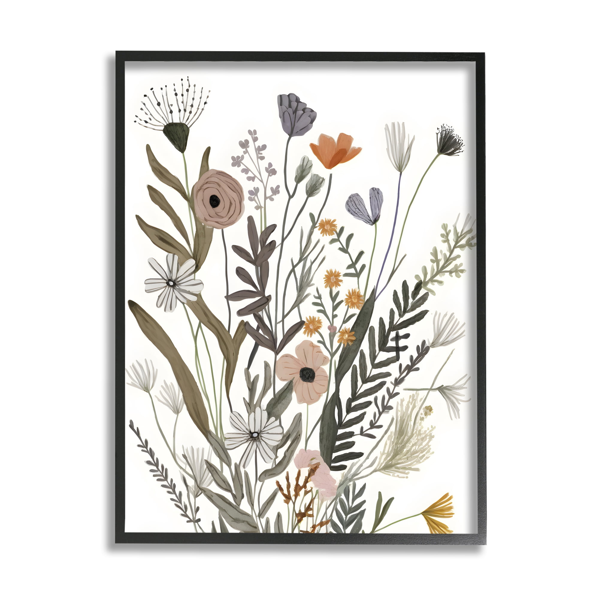 Stupell Industries Modern Herbal Leaves Botanical & Floral Painting Black Framed Art Print Wall Art, 24 x 30