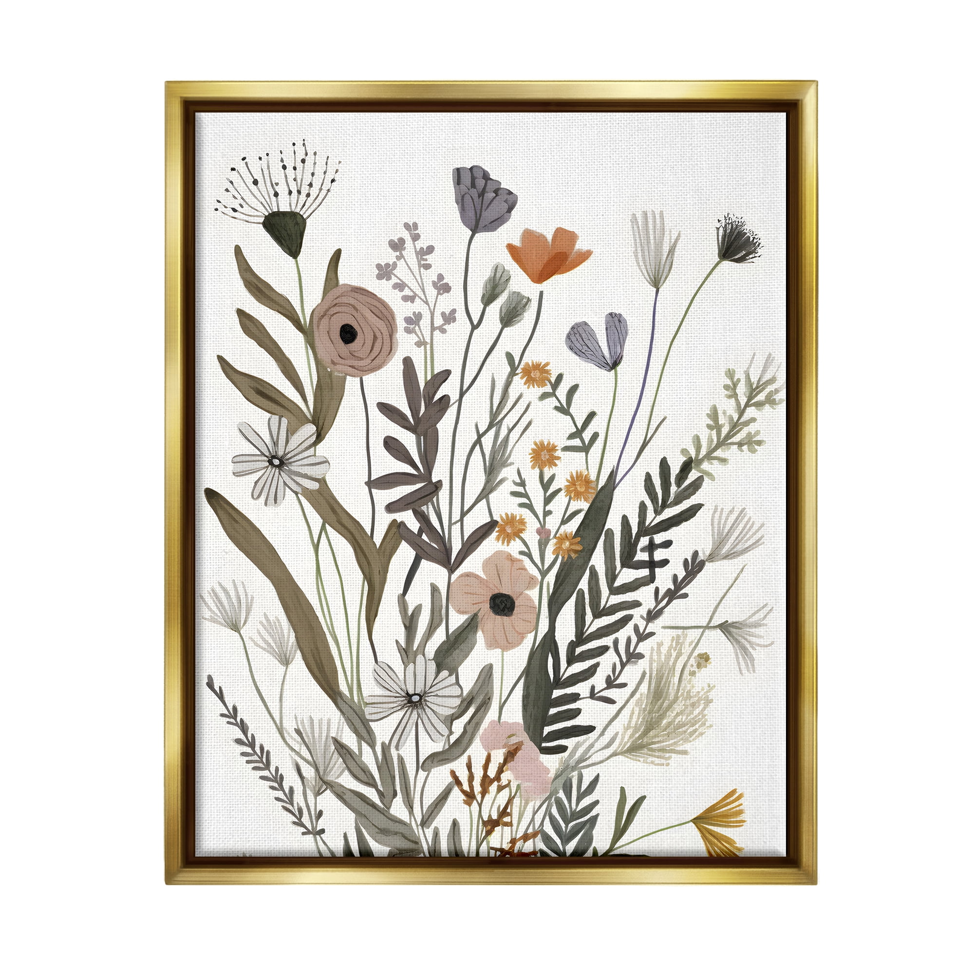 Stupell Industries Modern Herbal Leaves Botanical & Floral Painting Gold Floater Framed Canvas Art Print Wall Art, 17 x 21