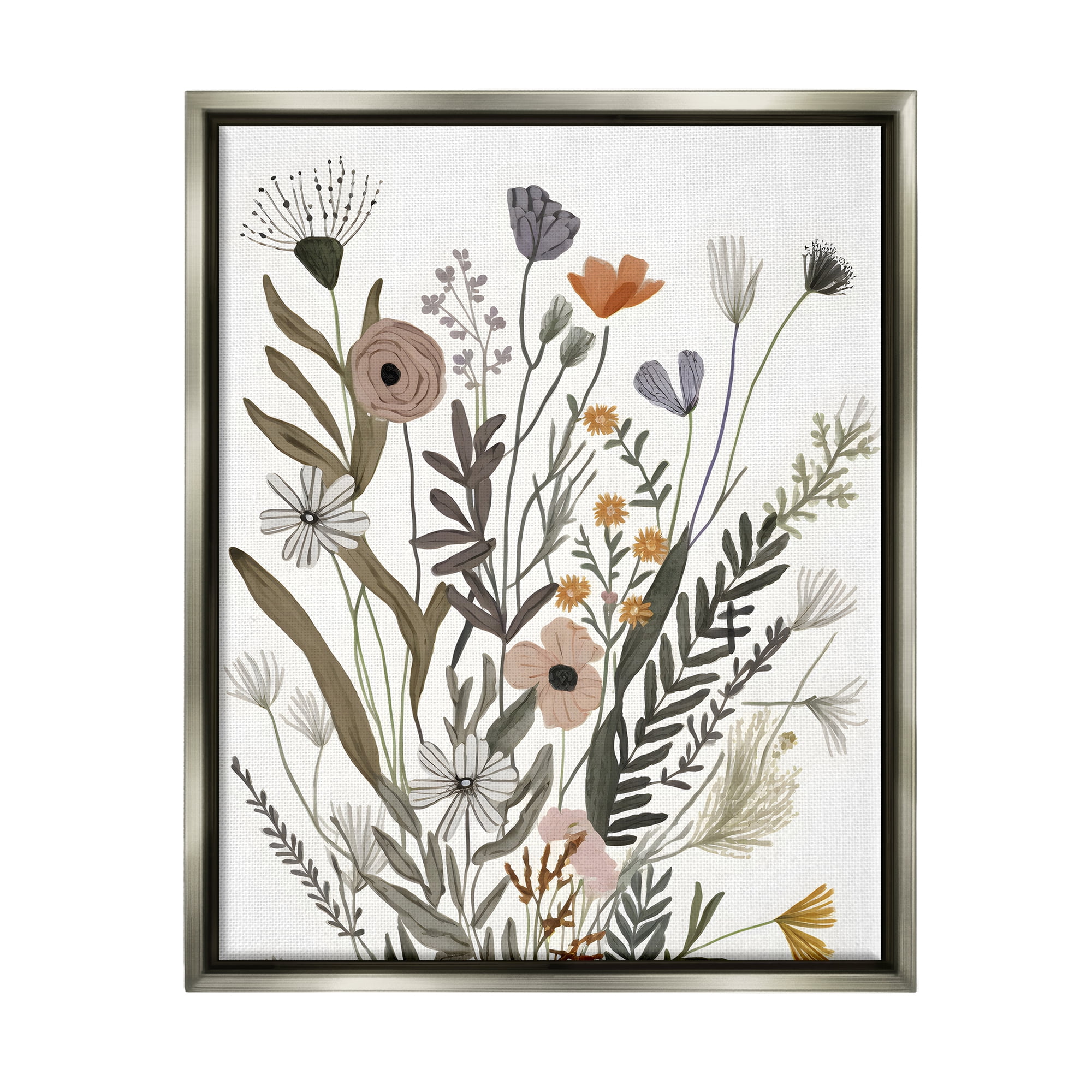 Stupell Industries Modern Herbal Leaves Botanical & Floral Painting Gray Floater Framed Canvas Art Print Wall Art, 17 x 21