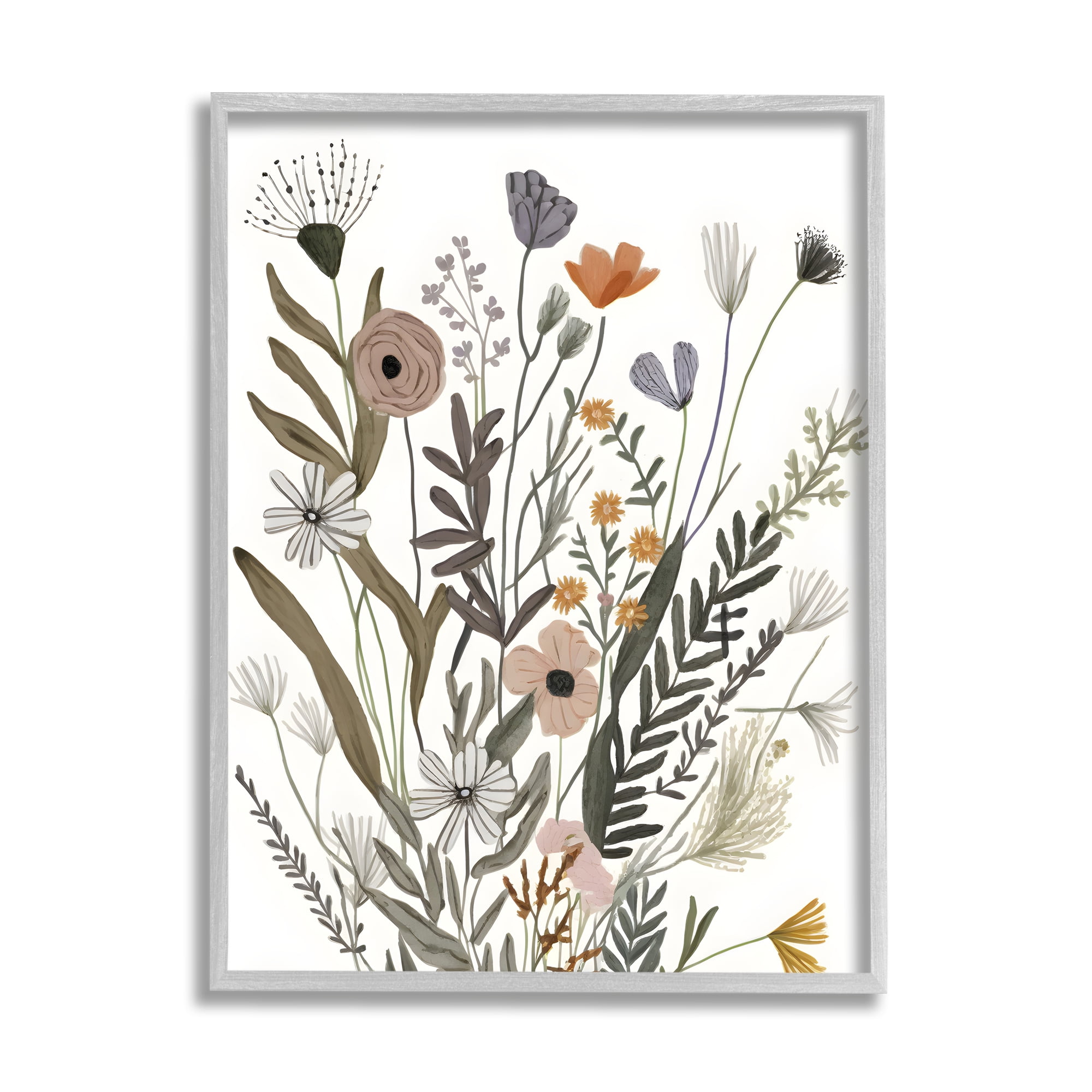 Stupell Industries Modern Herbal Leaves Botanical & Floral Painting Gray Framed Art Print Wall Art, 11 x 14